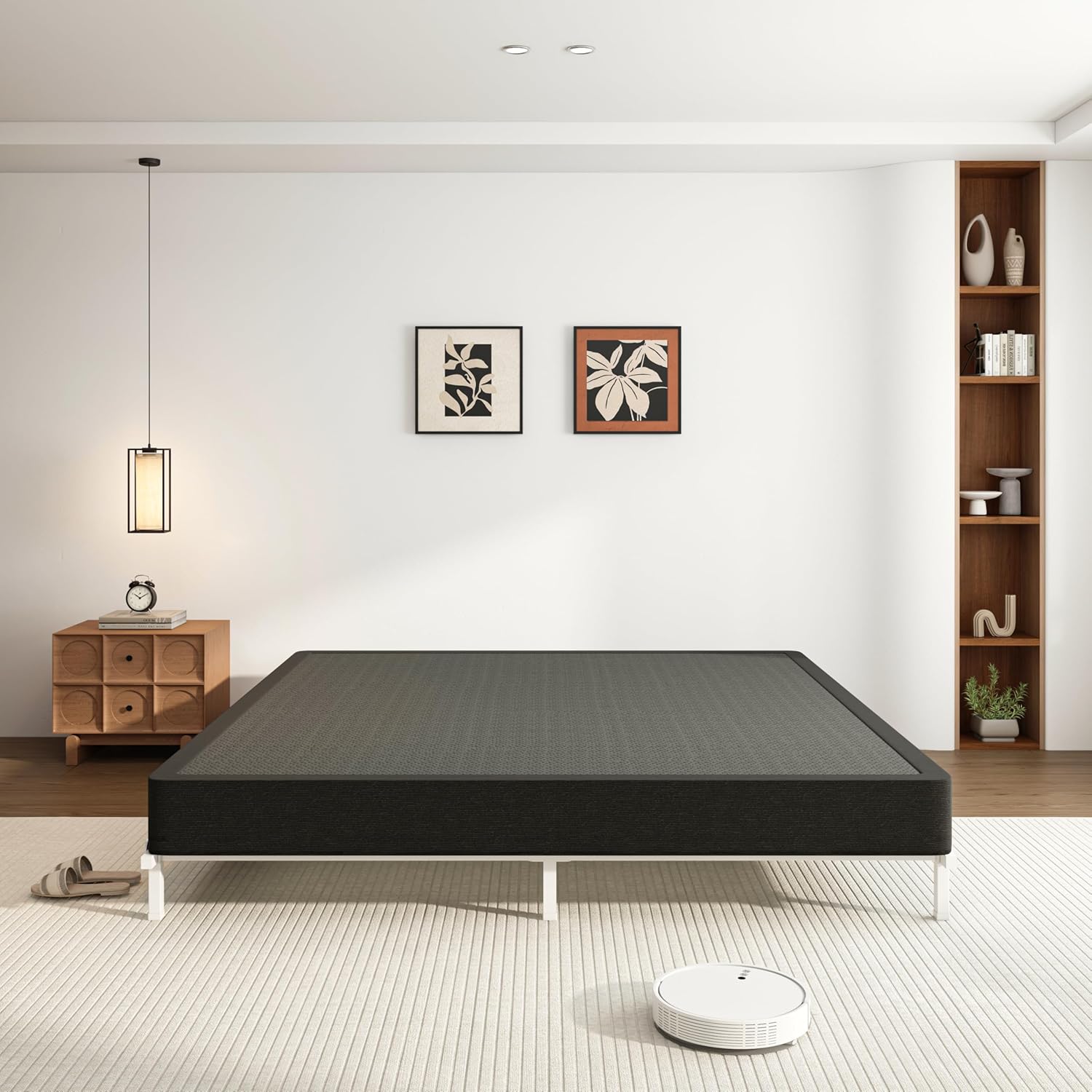 VIPSHOW 7 Inch King Metal Box Spring with Round Corners - 3000 lbs Capacity, High Profile Heavy Duty Mattress Foundation with Steel Slats, Noise-Free, Easy Assemble, Black