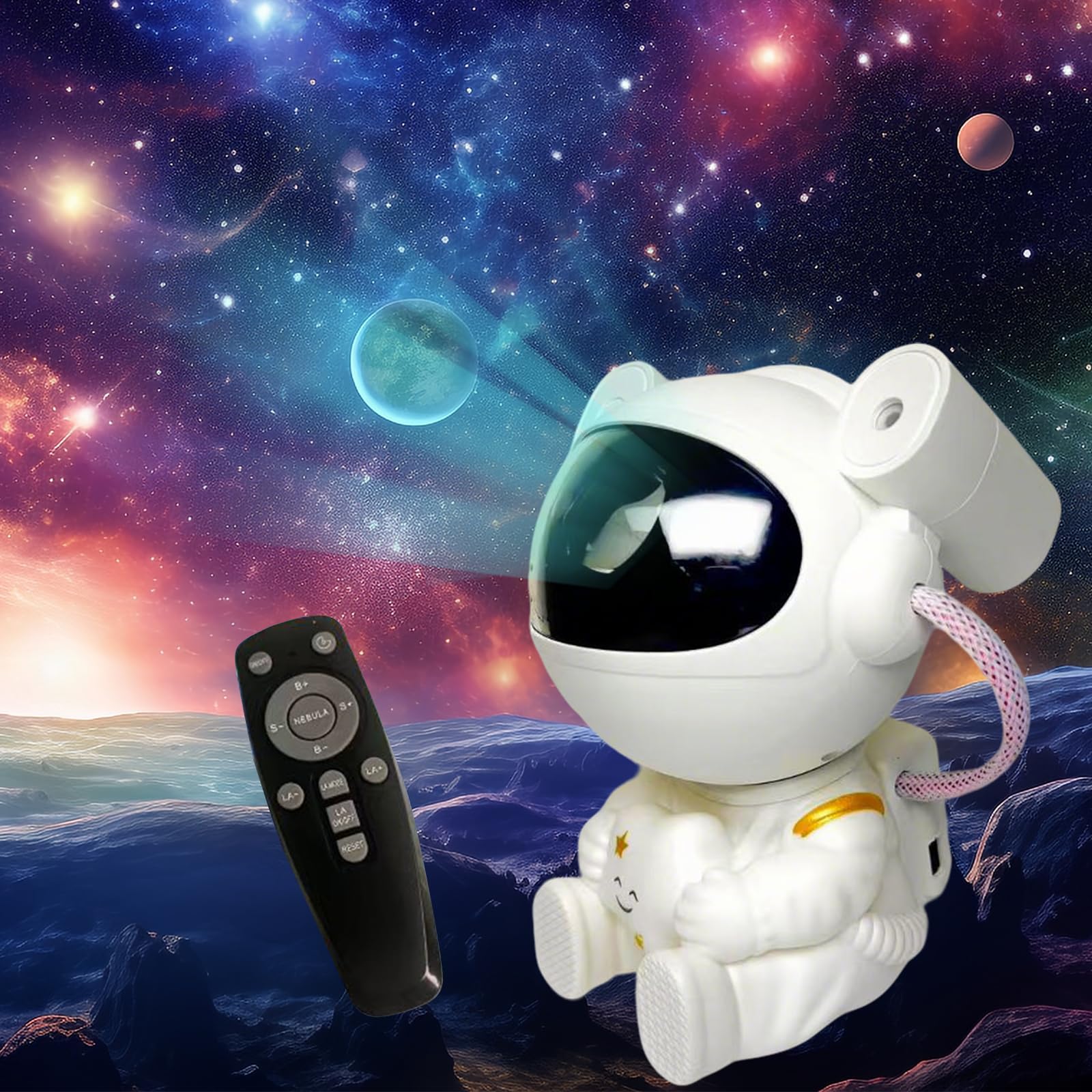 Proyector Astronauta Galaxia LED - 7 Efectos de Luz Estrellas, Mando a Distancia y Temporizador, Luz Nocturna Infantil para Dormitorio, Decoración Sala Juegos, Regalo Original