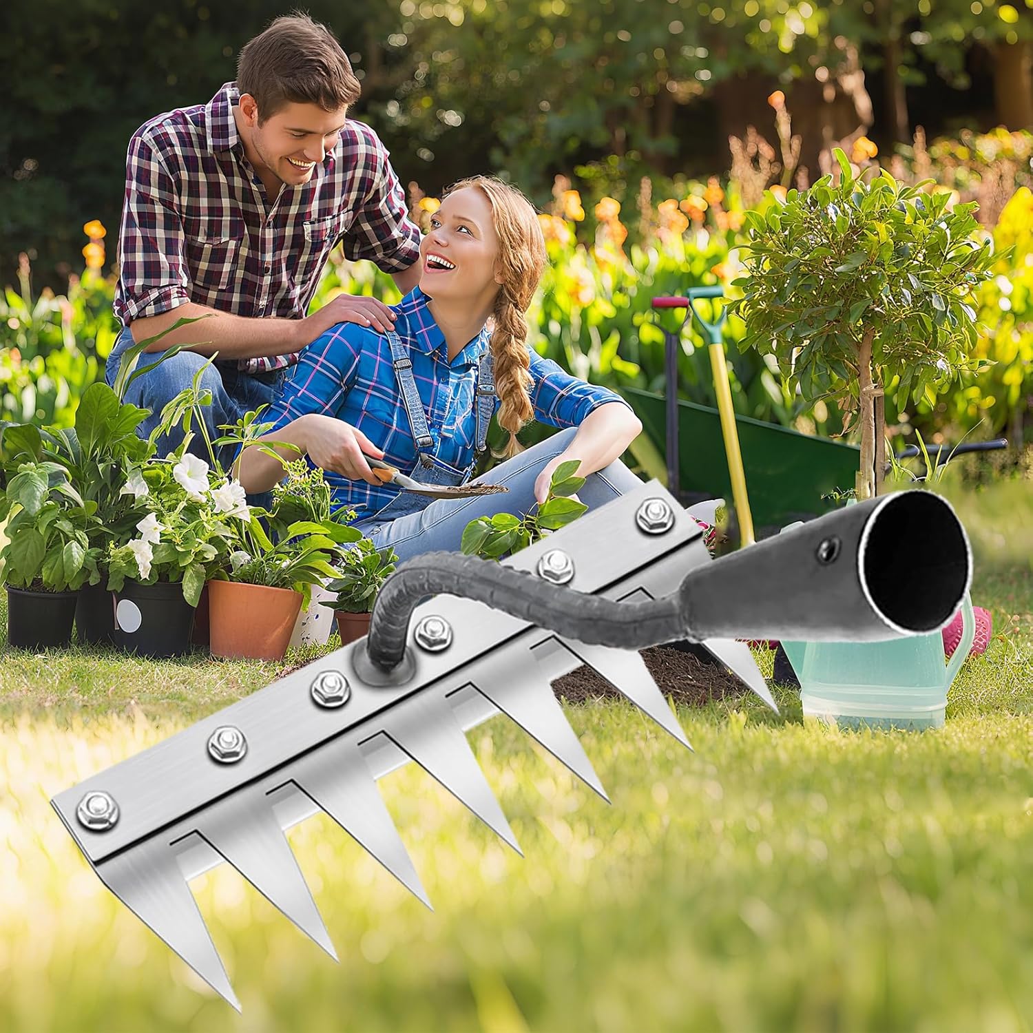 Weeding Rake for Gardening, Gardenia Iron Rakes for Backyard, Lawn, Small Farm, Rake with Sharp Metal Teeth?Heavy Duty Garden Tool for Weeding Without Handles (7 Tines) 7 Tines Rake