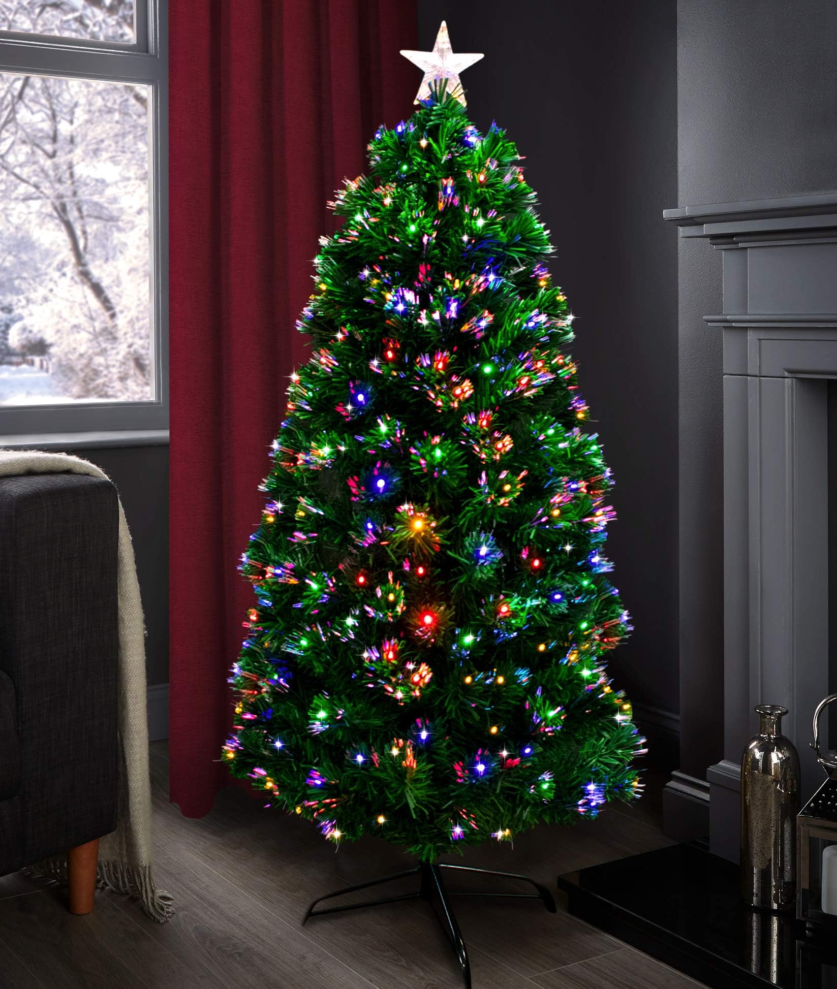 HBS Ltd Green Artificial Super Fibre Optic Christmas Xmas Tree with Multi LED Bulbs plus controller T824V12 (3ft - 90cms) SALE PRICE