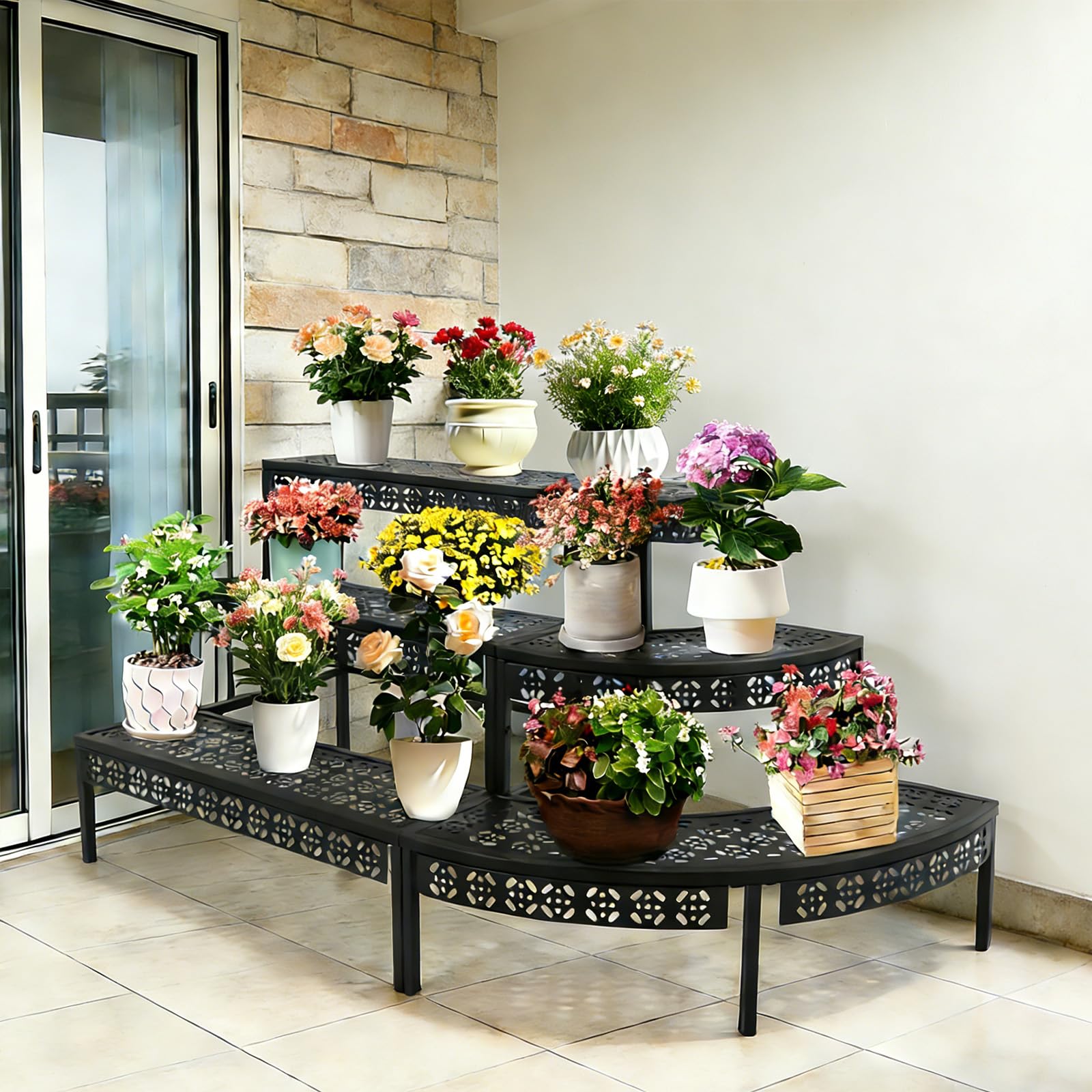 3 Stufen Metall Blumentreppe, Garten Blumentopf Display Regal, Eisen Garten Blumentopf Display Regal Blumentopf Halter Storage Organizer Rack, für Cafés Teehäuser Restaurants Wohnungen