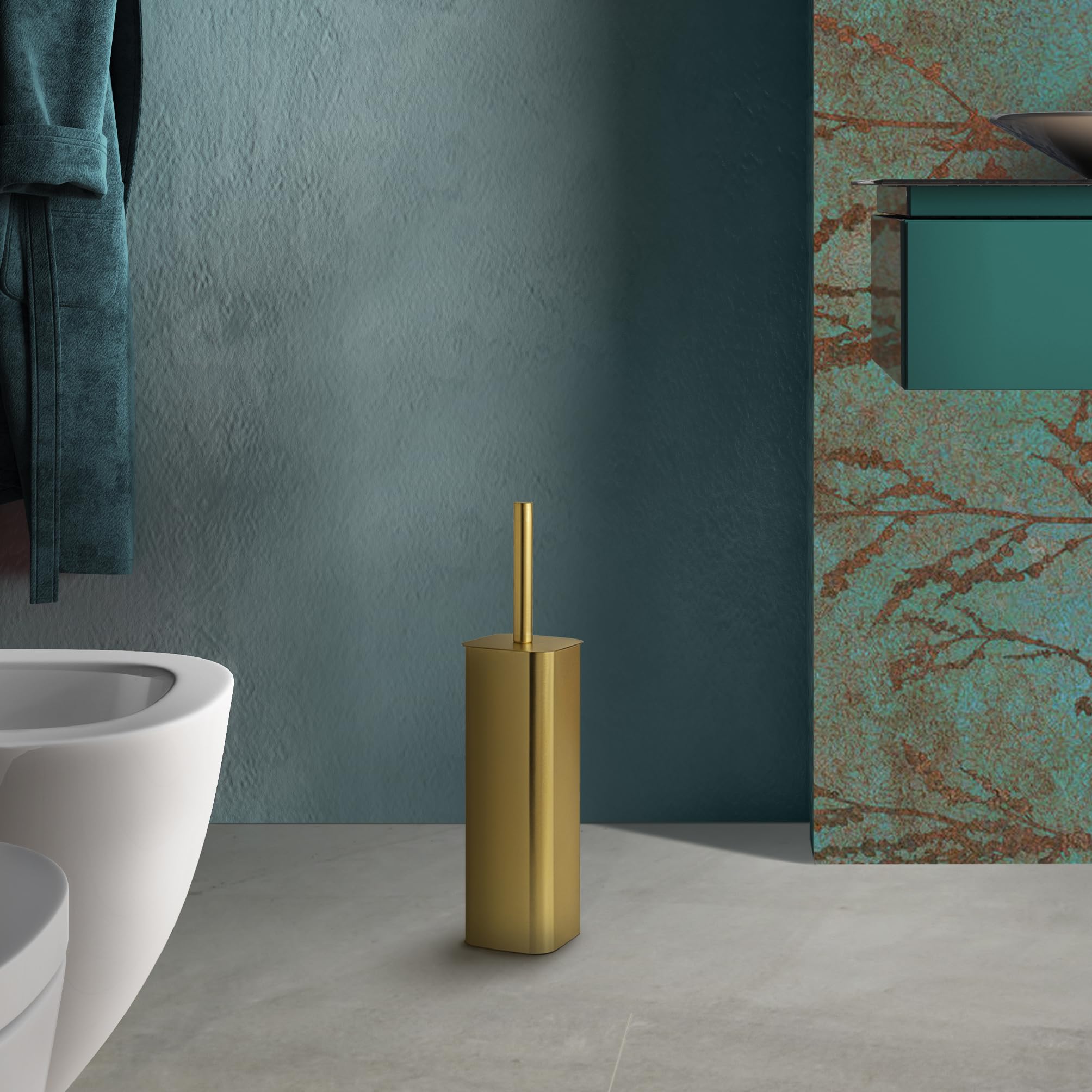 Gedy Jack Escobillero baño WC, Acero Inoxidable, Oro Mate, Taza Interna Extraible, 9 x 9 x 39 cm