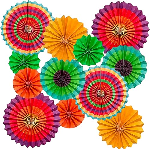 Kuailaihai 12 piezas de colores para colgar fans de papel decoración de fiesta para fiestas mexicanas carnaval de Cinco de Mayo fiesta de cumpleaños
