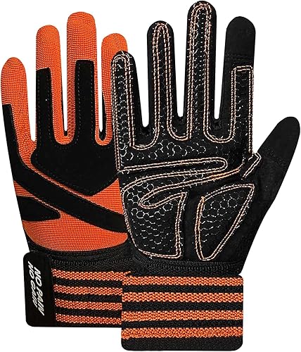 FINGER TEN Guantes de entrenamiento de levantamiento de pesas, medio dedo completo con soporte para correa de muñeca, agarre acolchado para