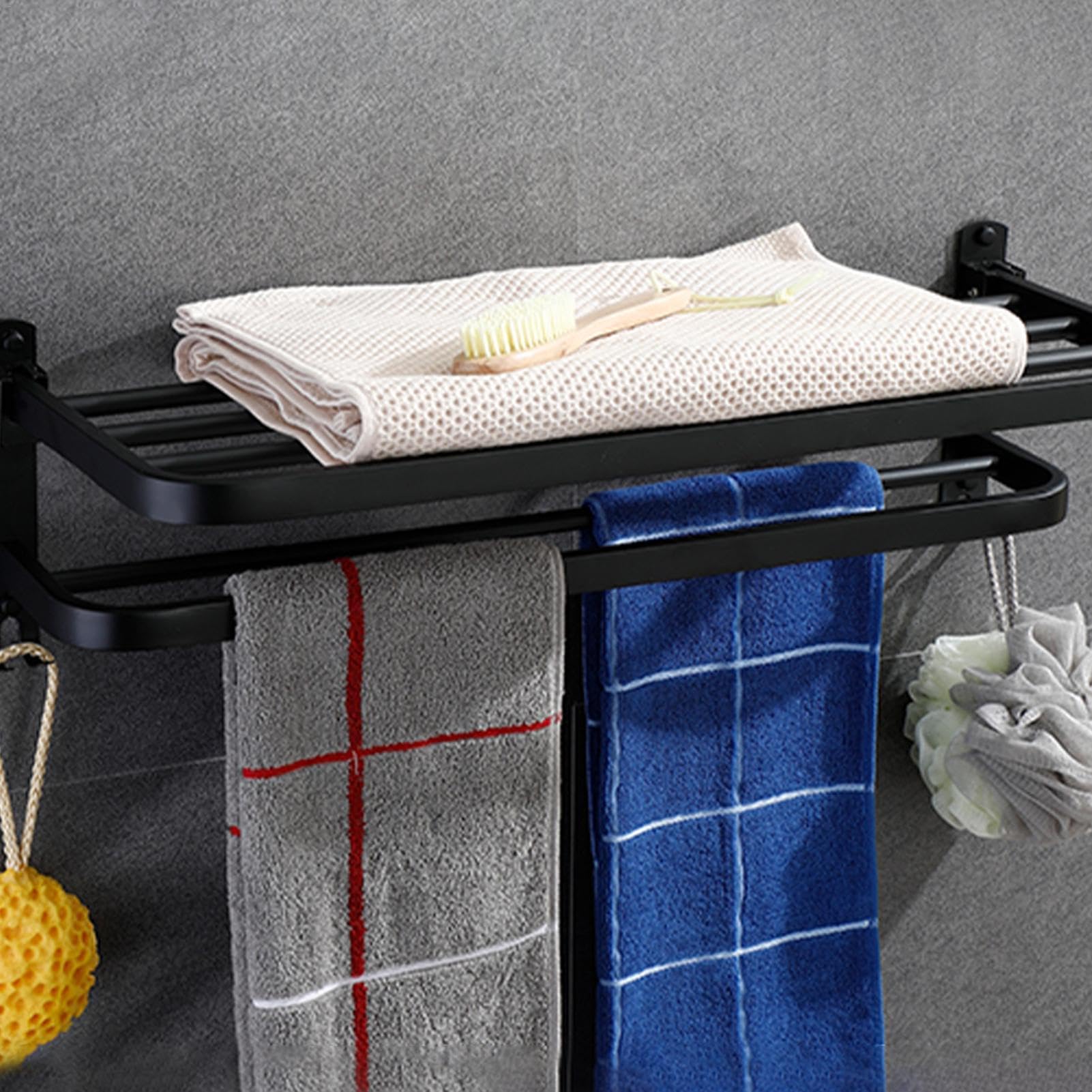 Toallero,Toallero | Estante para Toallas sin perforación - Toallero de baño, toallero Plegable montado en la Pared para baño, baño