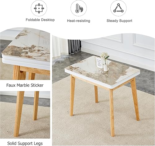 Miniatura 6 de Mesa de piedra sinterizada de imitación mármol blanco con patas de madera de goma, escritorio plegable para computadora, escritorio de oficina