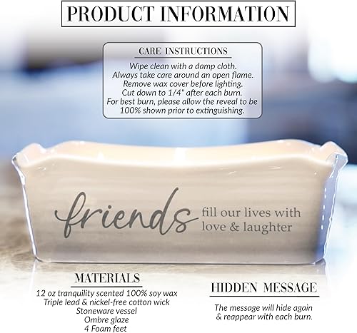 Miniatura 5 de Pavilion - Friends Fill Our Lives with Love & Laughter - Vela perfumada de cera de 12 onzas para revelar mensaje sorpresa secreto de triple mecha,