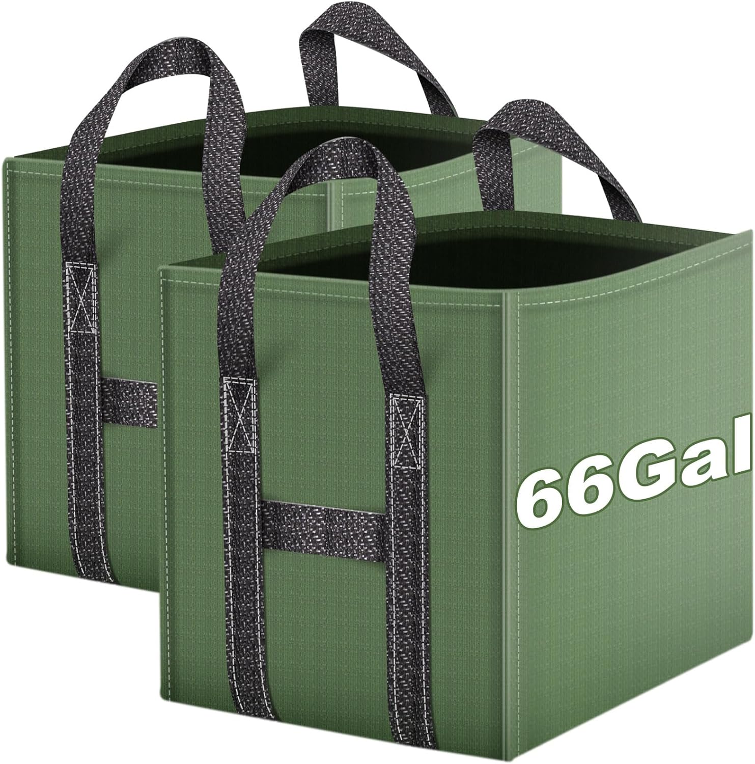 2-Pack 66 Gallons Reusable Yard Waste Bags, Upgrade Heavy Duty Foldable Garden Leaf Bag Lawn Bags Trash Bag Waste Container, Keep Upright (25.5" L × 25.5" W × 27.5" H)