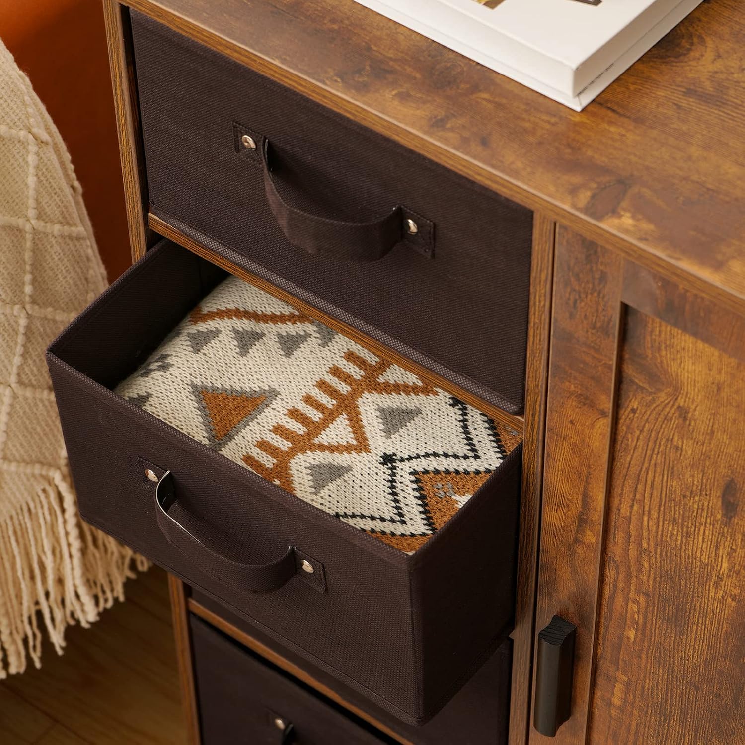 usikey Storage Cabinet with 4 Removable Drawers and 1 Door, Accent Floor Cabinet with Shelves for Living Room, Bedroom, Rustic Brown