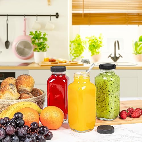 Miniatura 6 de Botellas de jugo con tapas, 16 onzas, juego de 3 frascos de vidrio transparente con tapas, recipientes vacíos reutilizables para jugos, batidos,
