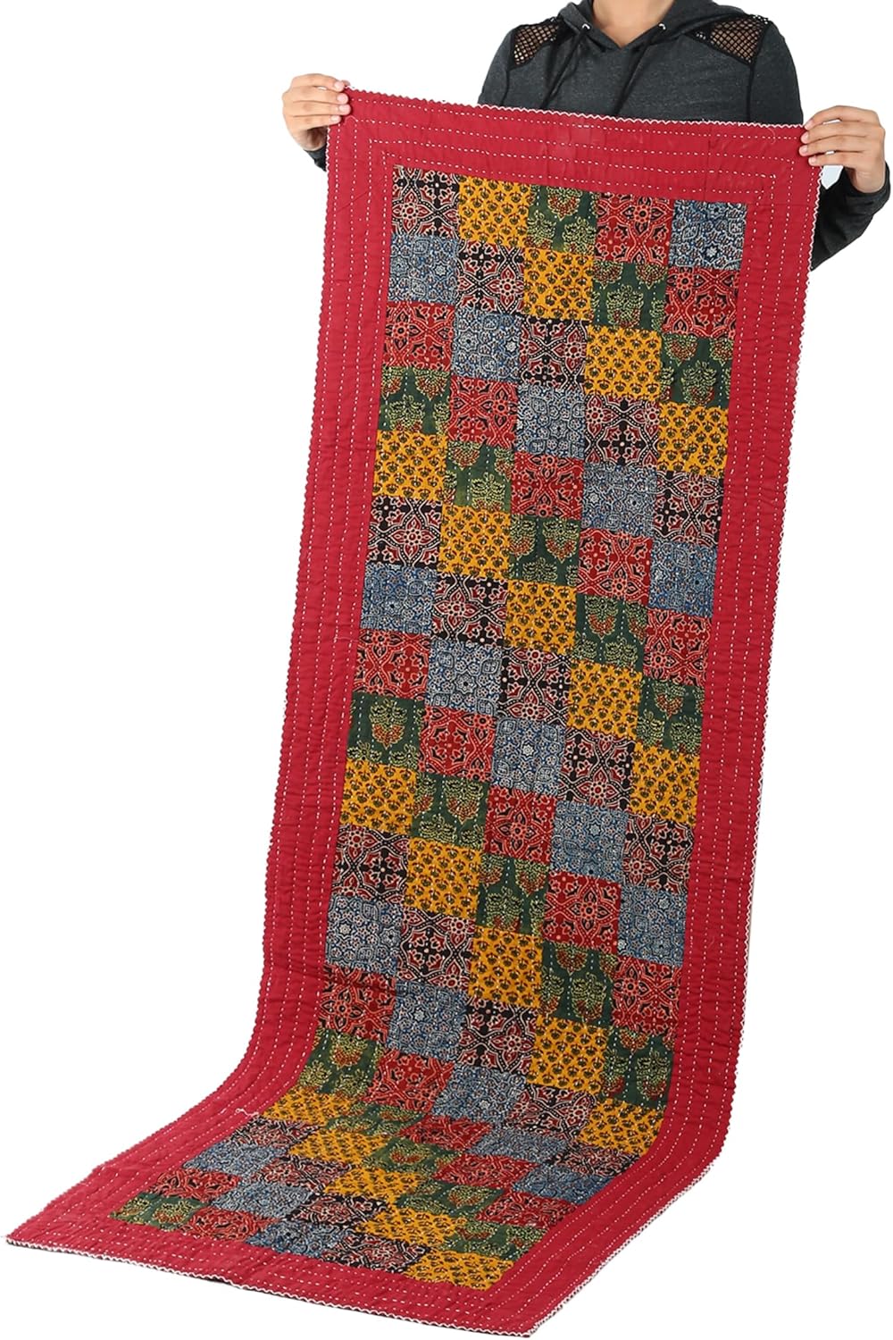 Exercise & Fitness Mat - Handmade Cotton Kantha Quilted Multicolor Patchwork, Foldable and Easy to Carry Meditation and Yoga mat for Workout, Yoga, Home, Gym, Travel with Yoga Mat Bag