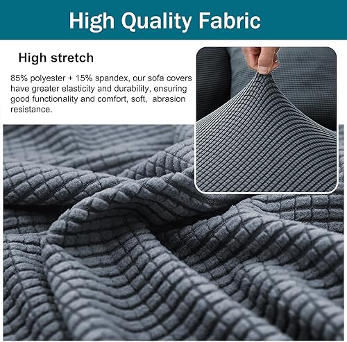 Miniatura 3 de Fundas de sofá modulares para 5 plazas, jacquard elástico, 2 piezas, funda de sofá en forma de L, elastano a cuadros, fundas de sofá en forma de L,