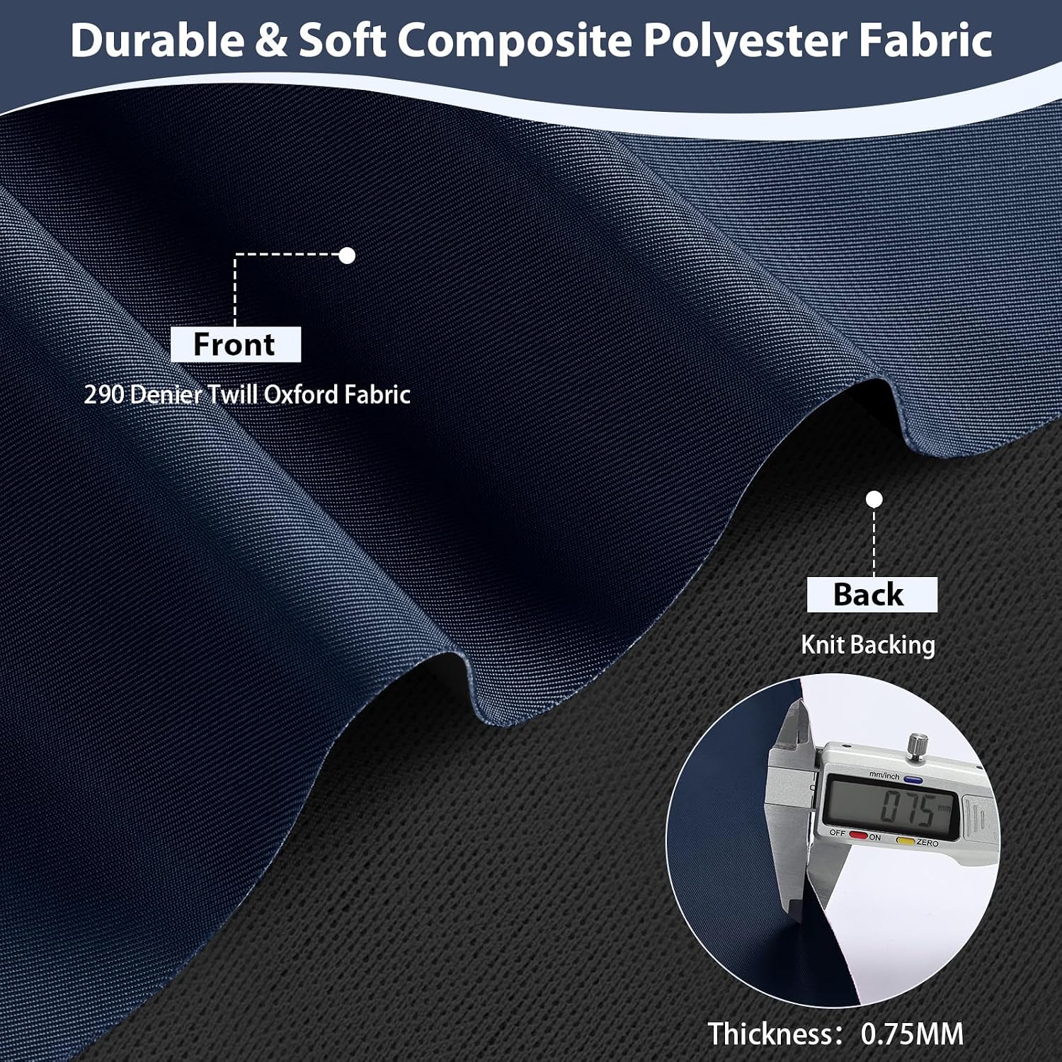 ANMINY 5 Yards Waterproof Canvas Fabric by The Yard 58" W Thickened 0.75MM Upholstery Material w/Knit Backing Outdoor Ripstop Twill Oxford Polyester Fabric for Furniture Bags Clothing Navy Blue