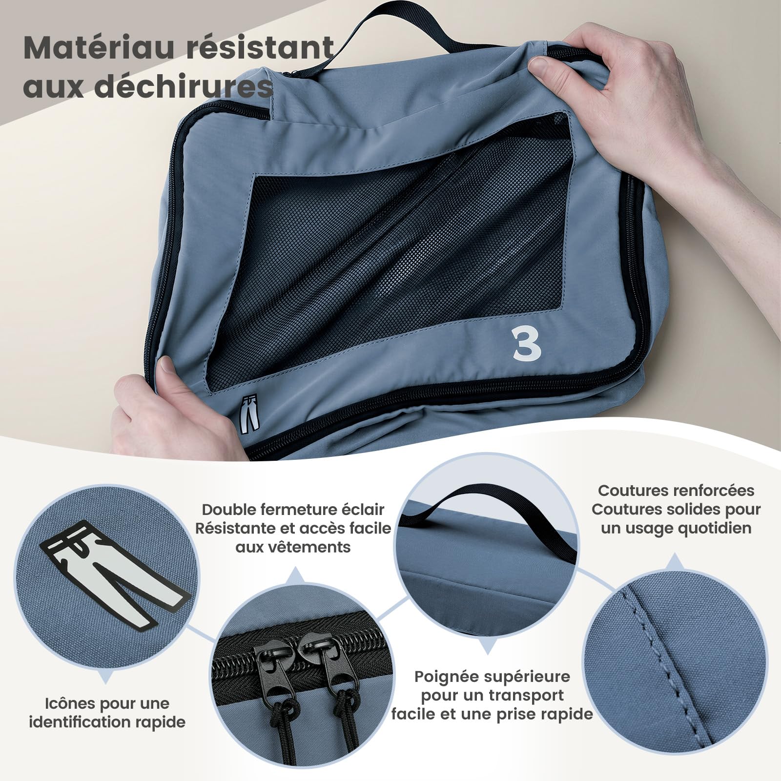 8 pièces Organisateur Valise Rangement Valise Packing Cubes, Sac Rangement Valise Voyage pour les Sacs à Dos de Bagages Blue