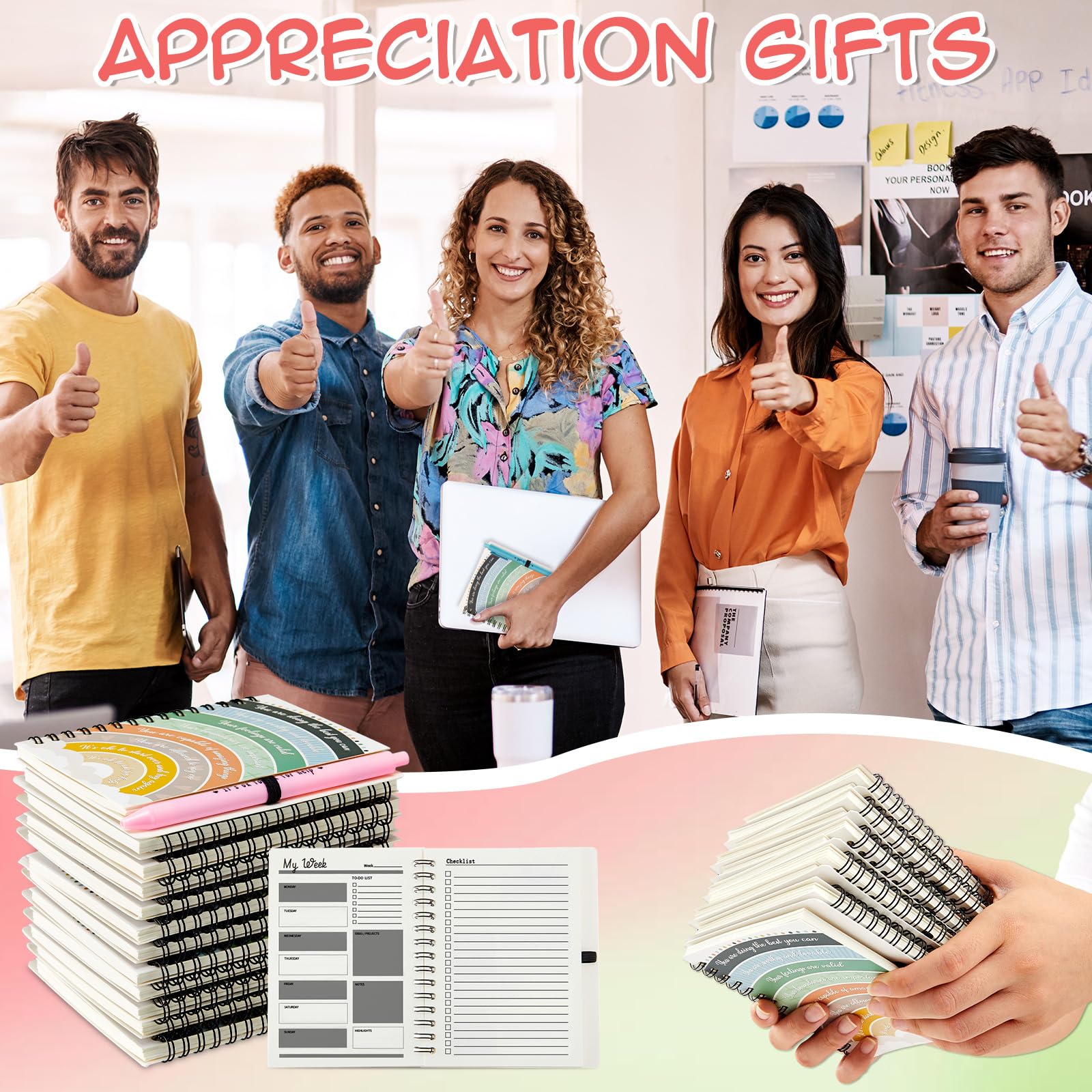 Honoson Lot de 20 carnets à spirale inspirants avec stylo de motivation pour étudiants, enseignants, cadeau de remerciement, collègues, bénévoles, infirmières