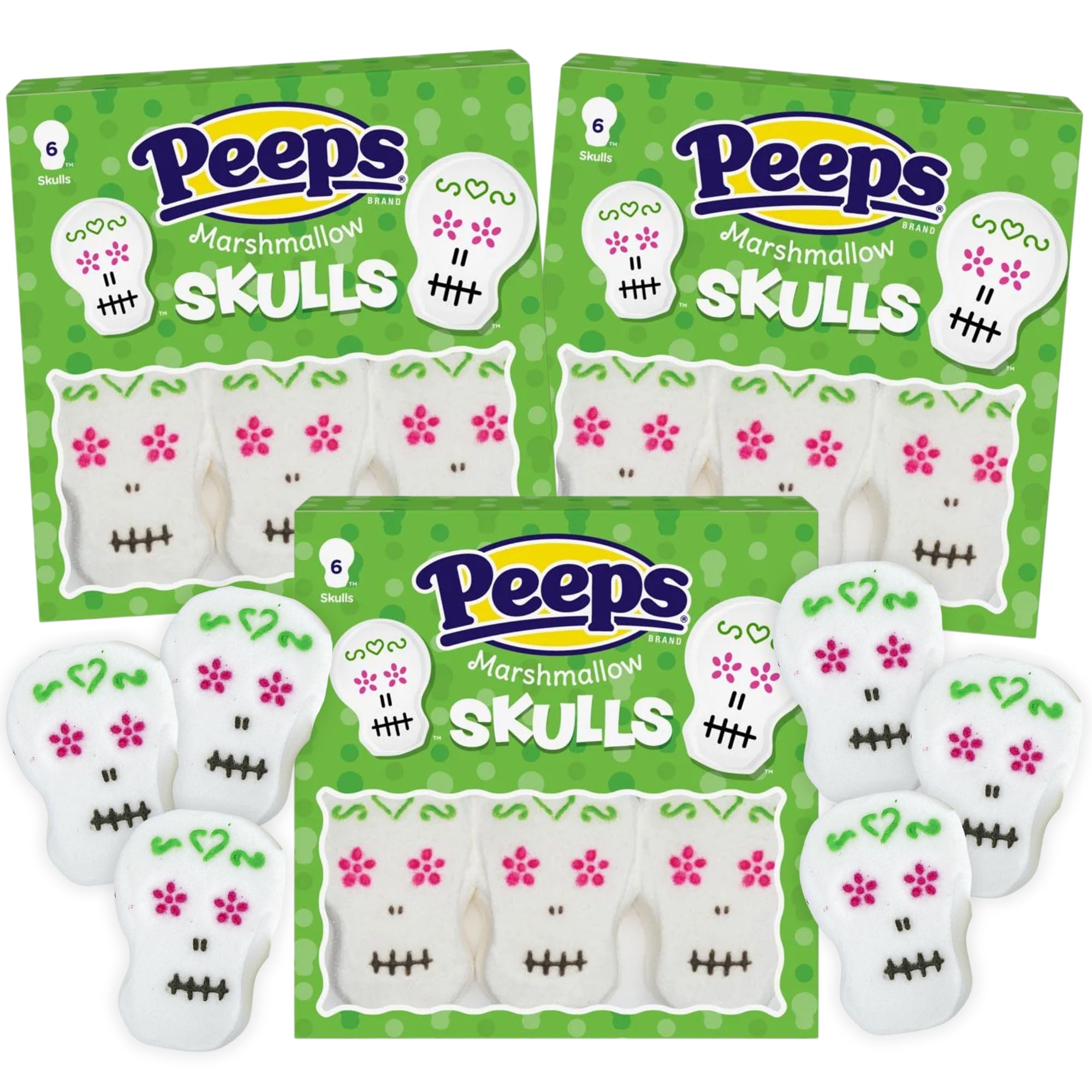 Sweetzo Sugar Skull Halloween Peeps Marshmallows, Festive Day of the Dead Bonbons, 6 Stück (3 Stück)