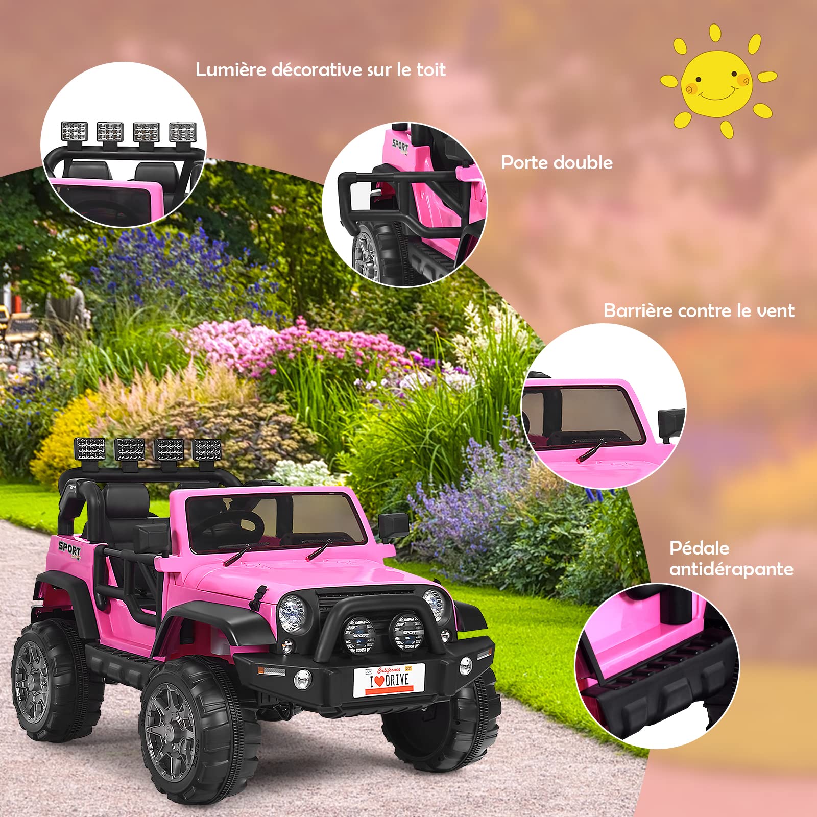 GOPLUS – Voiture électrique Enfant 2 Places 12V, Télécommande 2,4G, MP3, 3 Vitesses, 4-6 Km/h, Charge 50 Kg, Rose, 3-8 Ans