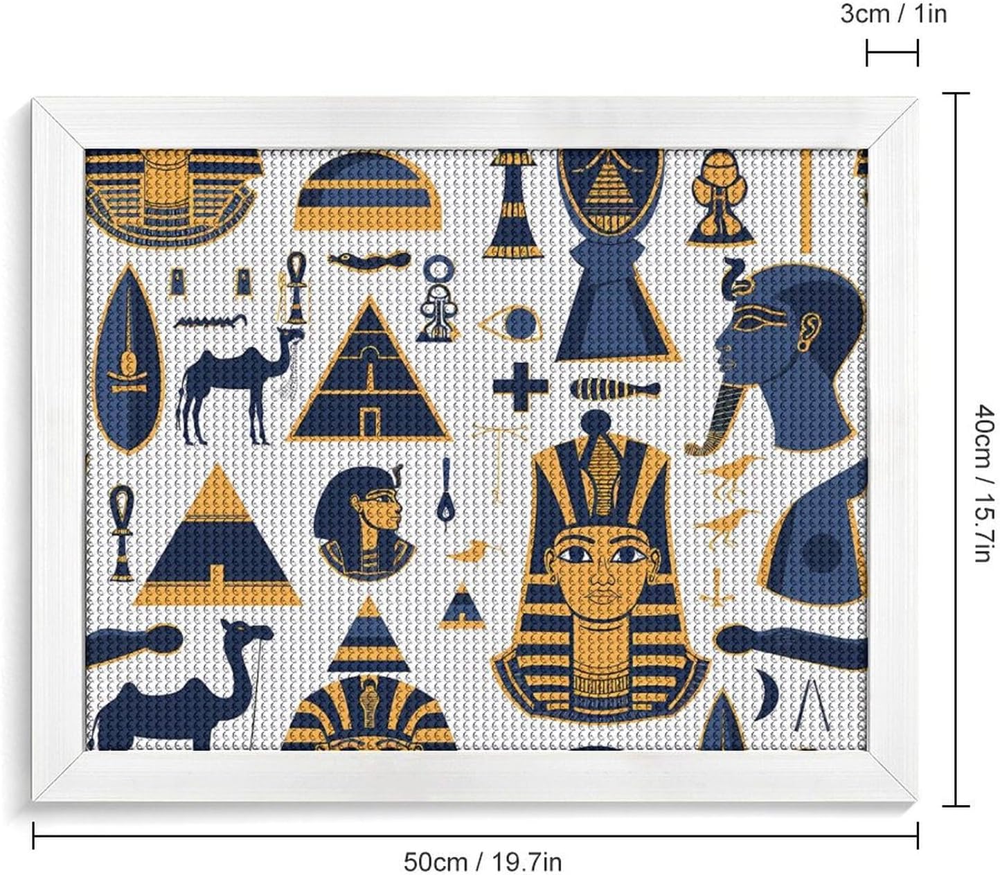 Egyptian Camels Pyramids Printed Diamond 5D Painting Kit 16x20in DIY Full Drill Craft with Tools for Home Wall Decor Gift White Wood 50 * 40cm