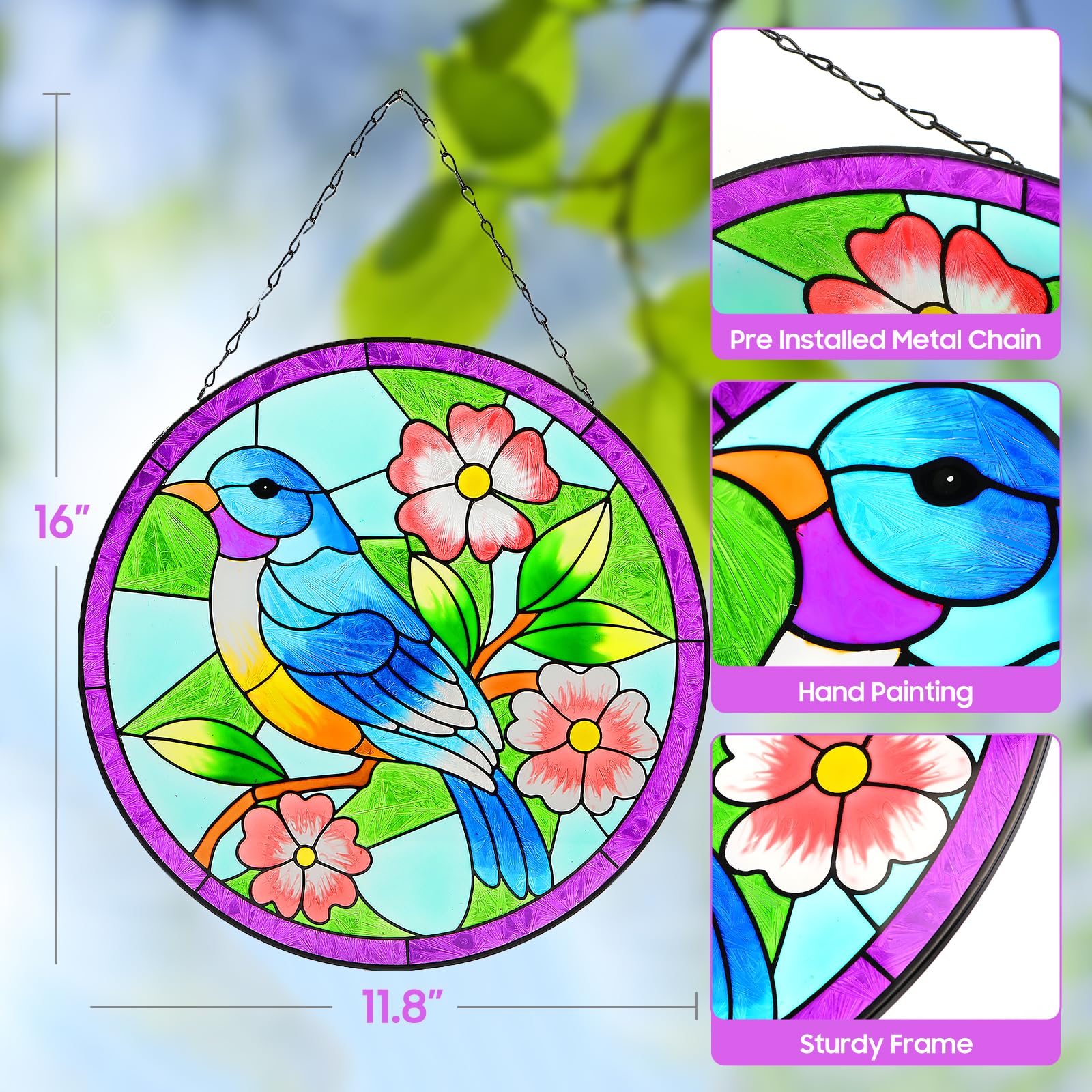 Amazon.co.jp: 鳥 ステンドグラス ウィンドウハンギング、花と鳥 サン