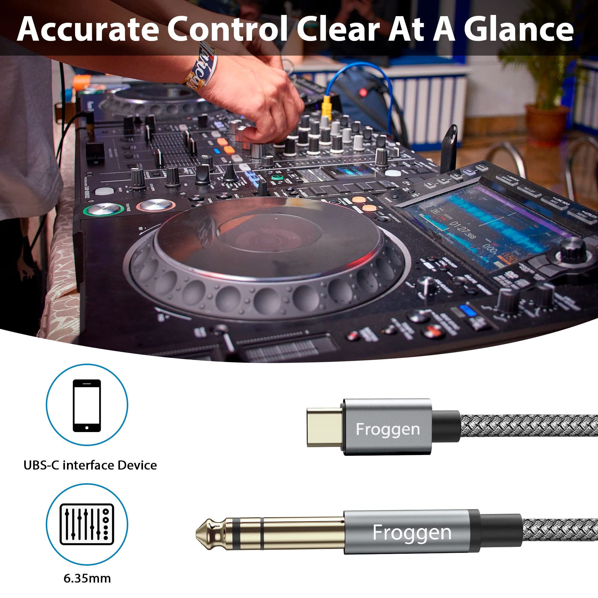 Kabel USB typu C jack na 6,35 mm jack kabel AUX adapter stereo ​Kabel cyfrowy pozłacany audio kabel cyfrowy obsługuje miksera, mikrofon, nagrywarkę, mikser, wzmacniacz itd.