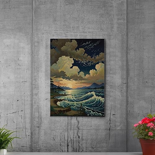 Miniatura 4 de Canvas Print Wall Art Retro Wave Art A Storm Wall Art Print Sea Wave In The Night And Trees Stormy Waves Art Decor Canvas, Print