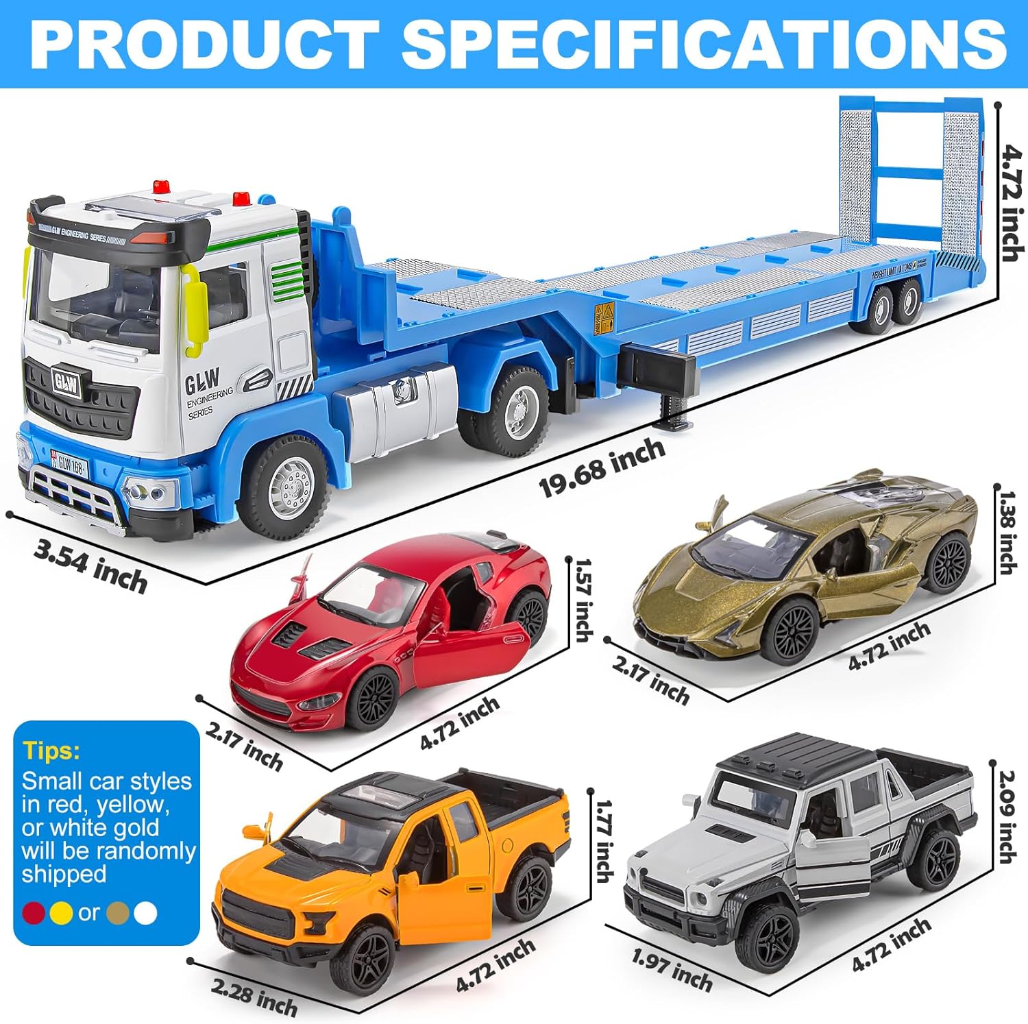 Die-cast Semi Truck Toys Set w/Semi Truck, Pickup, Racing Car, Alloy Engineering Transport Vehicles Toys w/Lights & Sounds, Model Pickup,Model Racing Car for Boys Kids