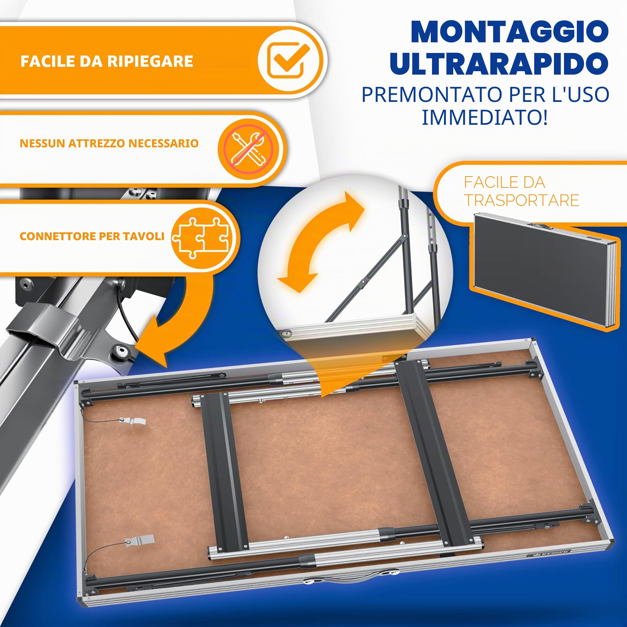 KESSER Tavolo multifunzione professionale, 3 pezzi, 100 x 60 cm, carico totale di 90 kg, con funzione estraibile, tavolo pieghevole per mercatino delle pulci, tavolo da campeggio multiuso, regolabile