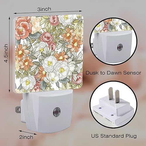 Miniatura 2 de Luz nocturna de acuarela de flores y hierbas enchufable a la pared, plantas botánicas abstractas, hojas florales, del atardecer al amanecer, luz