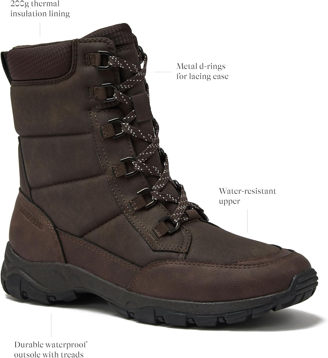 Lands' End Expedition Insulated Winter Boots for Men, Lace Up or Slip On Waterproof Mens Snow Boots, Medium or Wide Width Men's Shoes Size 8 to 13, Black, Brown, Green or Grey 11.5 Dark Brown Max