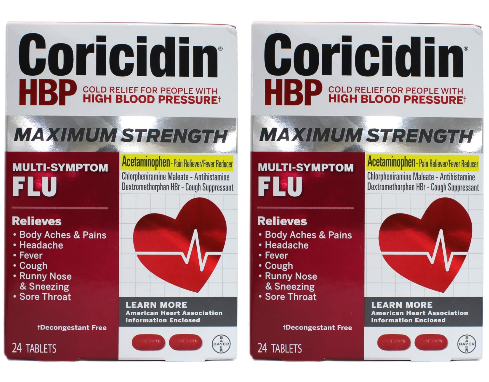 Coricidin HBPTablets Maximum Strength Flu 20 Tablets (Pack of 2)