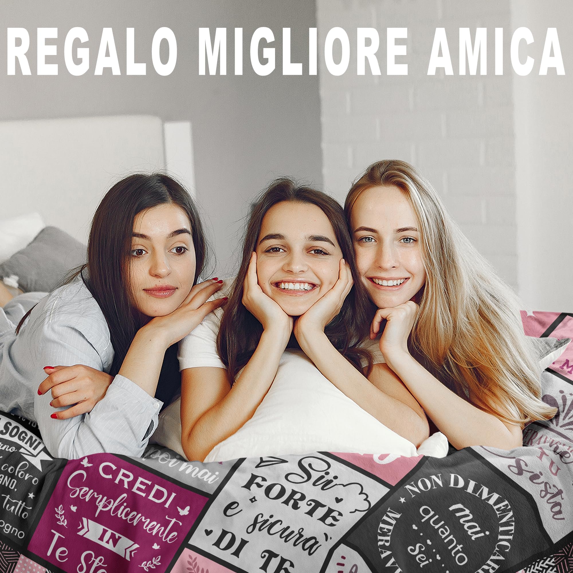 Regalo Migliore Amica - Coperta Abbraccio Flanella Morbida e Calda, Regalo Amica Compleanno, Regalo Amica Speciale Originale, Idea Regalo Donna, Sorella, Fidanzata, Moglie, Mamma, 150x130CM