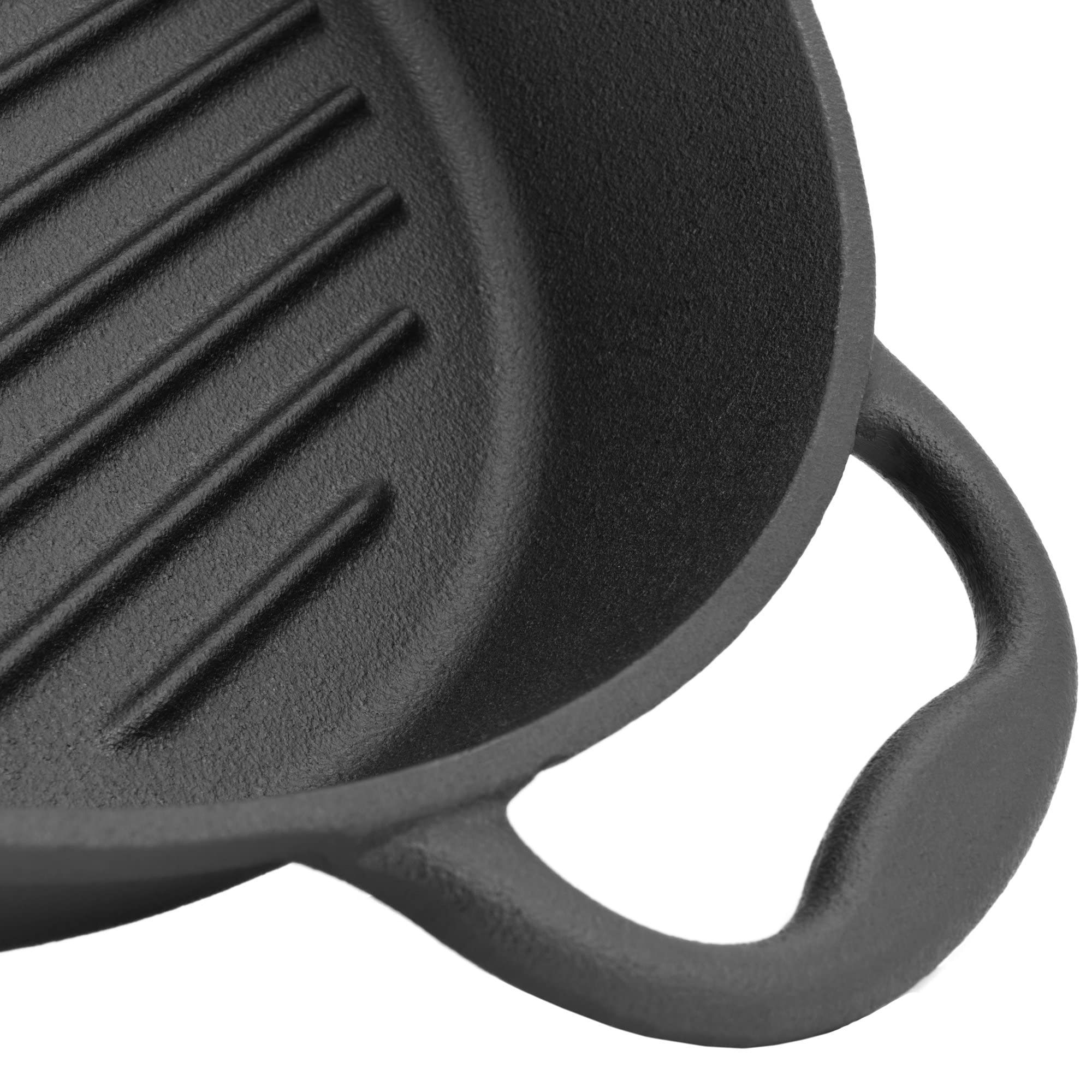 BBQ-TORO Poêle à frire en fonte | Ø 29 cm | Poêle à griller en fonte avec poignée, manche et deux becs verseurs, nervuré | Poêle en fonte, poêle à barbecue, poêle à four, poêle en fonte