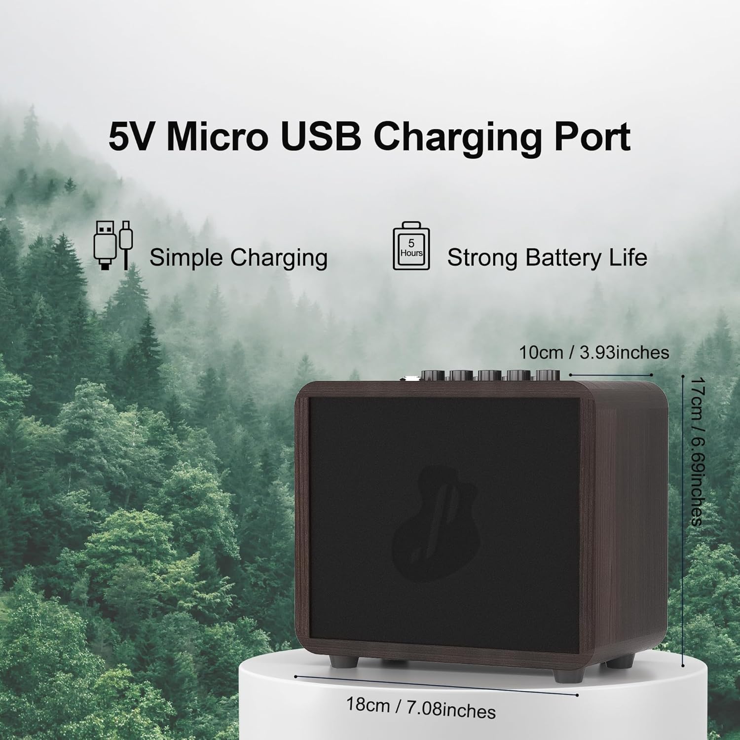 15W Mini Guitar Amp, Portable Acoustic/Electric Guitar Amplifier Rechargeable, Wireless Guitar Practice Amp with Reverb, Chorus & Delay, Supports OTG, AUX, REC, Bass and Treble Control - Image 2