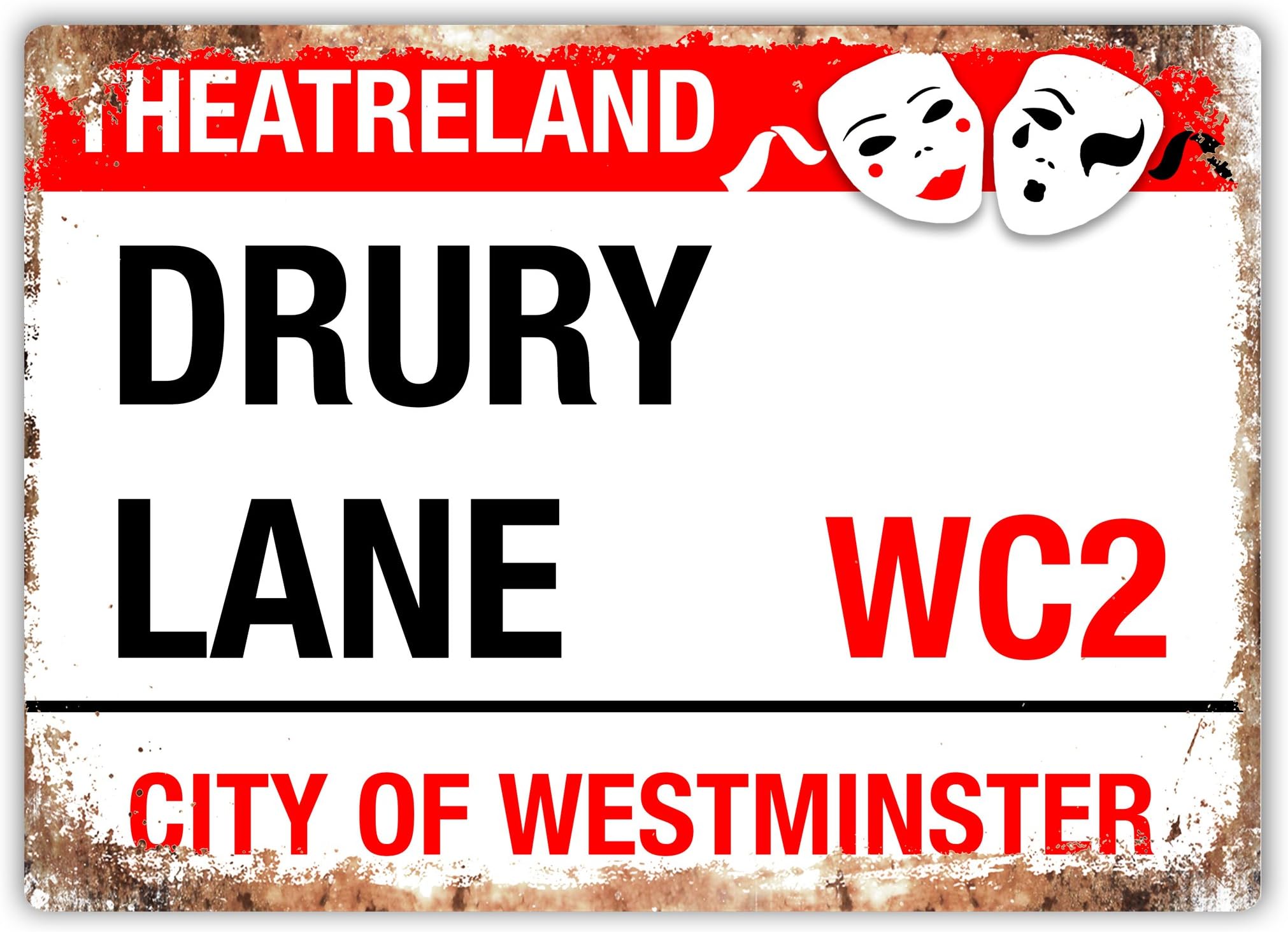 wtf | Drury Lane - Theatre Land | Sticky Pads - Metal Wall Sign Plaque Art Inspirational
