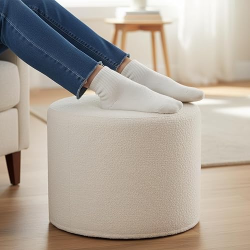 Miniatura 8 de ZICOTO Hermoso puf Boucle otomano y reposapiés – Eleva la decoración de tu sala de estar con comodidad ligera y encanto – Un taburete redondo