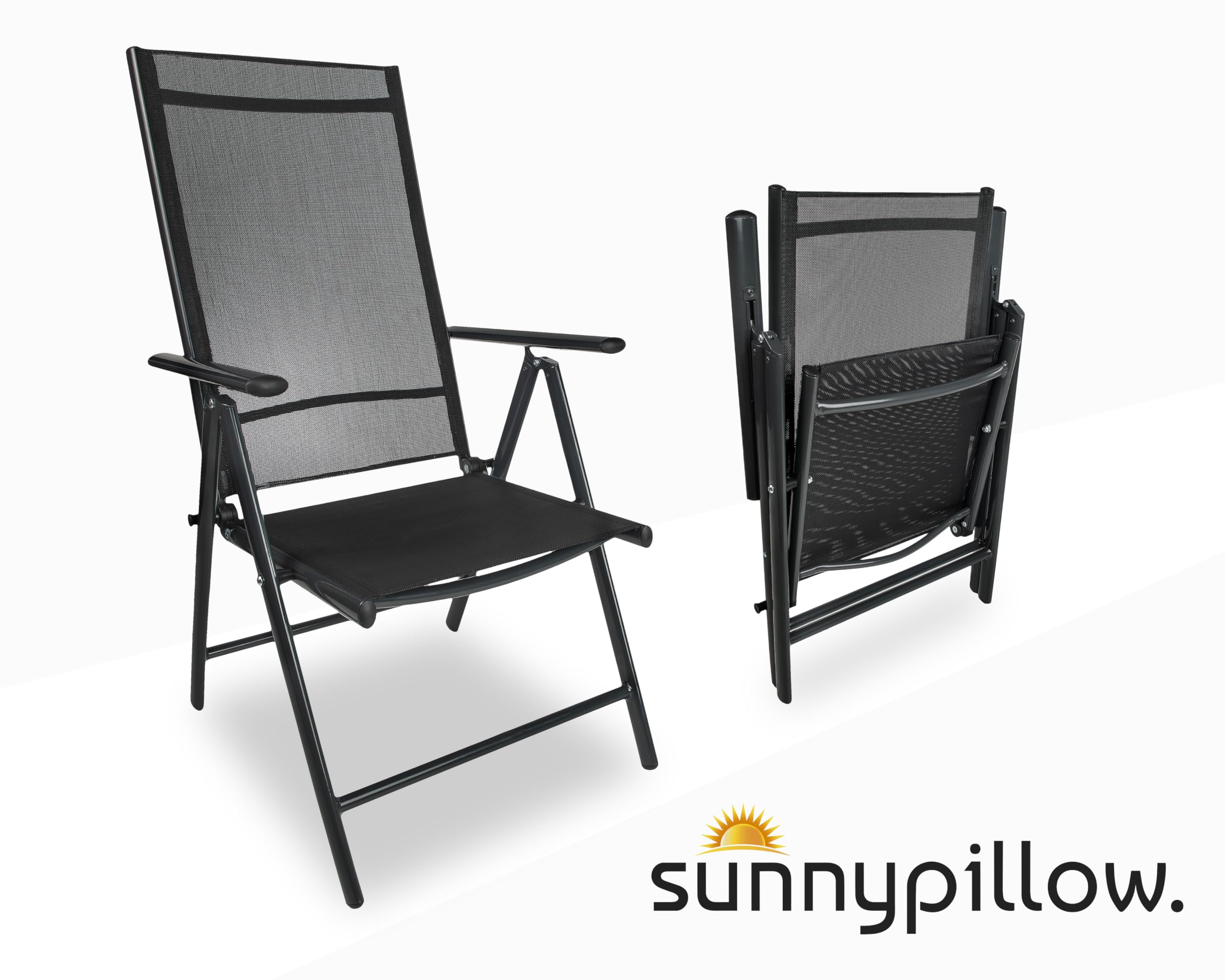 sunnypillow Gartenstuhl Hochlehner | klappbar 8-Fach verstellbare Rückenlehne mit Armlehnen | 120 kg belastbar | Aluminium Klappsessel Klappstuhl für Garten Balkon Terrassen wetterfest | Anthrazit