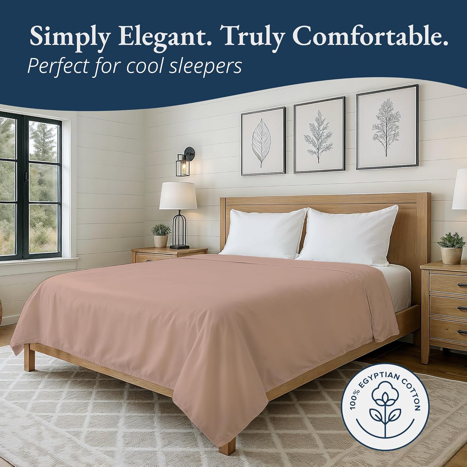 Lane Linen 100% Egyptian Cotton King Size Flat Sheet Only (112"x104") - Elegant Sateen Weave, Ultra Soft, Breathable, Highly Durable - Sepia Rose