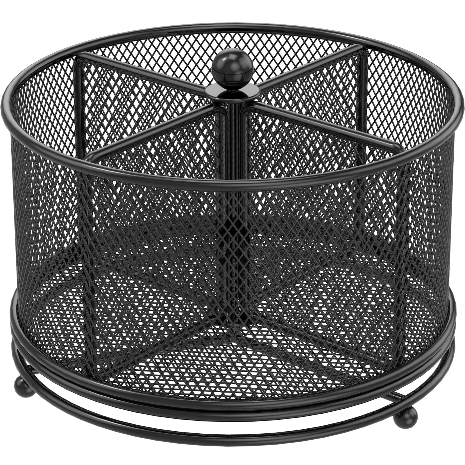 SHASUXTING 360°Rotating Utensil Caddy Kitchen Utensil Holder 6.7×6.7×5.1 Inch Metal Utensil Organizer 4-Compartment Metal Utensil Caddy Rotatable Cutlery Holder Multifunctional Flatware Organizer for