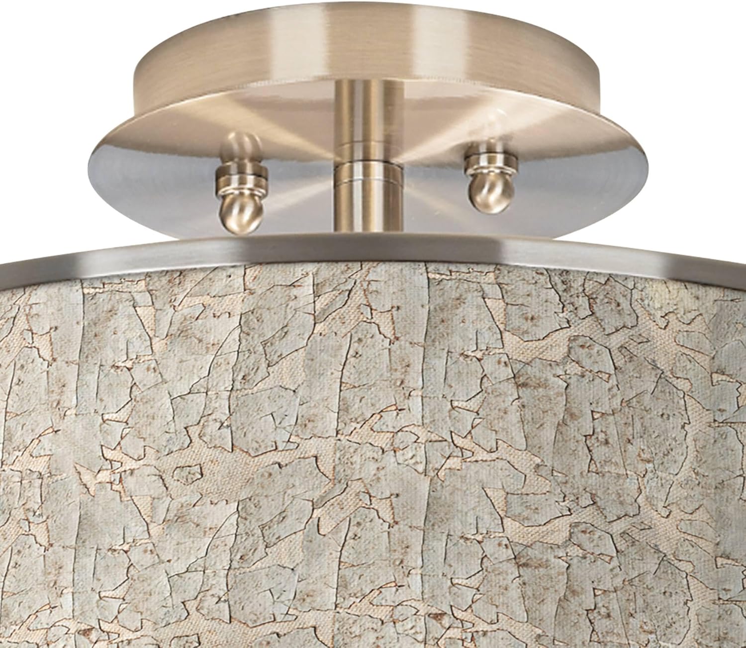Giclee Glow 14" Rustic Semi Flush-Mount Ceiling Light Fixture Kitchen Foyer Hallway Drum Round Al Fresco Shade LED Silver Brushed Nickel Finish Bedroom Bathroom Entryway Living Room Indoor Small