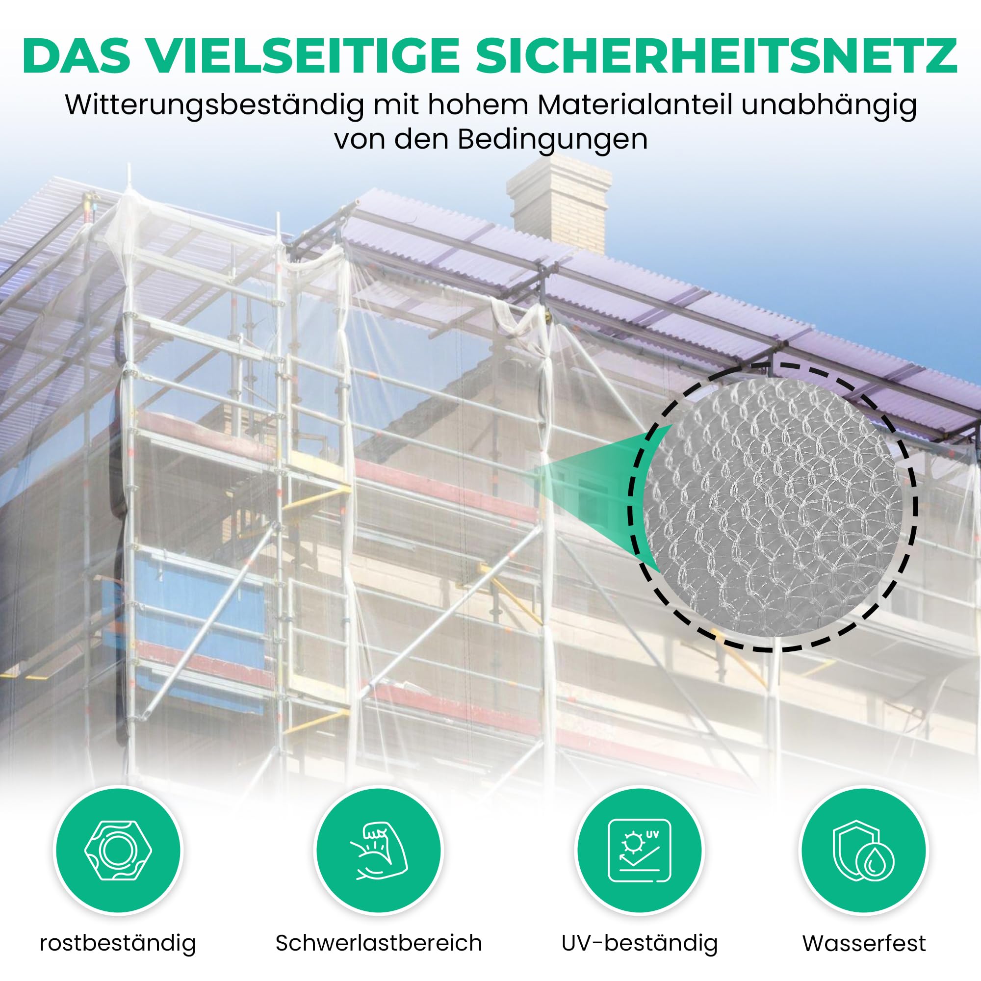 150 m² Gerüstschutznetz | Staubschutznetz | Abrissnetz | Gerüstnetz | 125 g/m² inkl. 100 Stück Kabelbinder | Weiß, 3,07 x 50 m