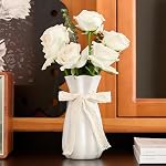White Ceramic Flower Vase, 8'' Modern Decorative Vases Minimalism Boho Vases for Home Decor, White Vase for Table Centerpieces Living Room Office Wedding Farmhouse Decor