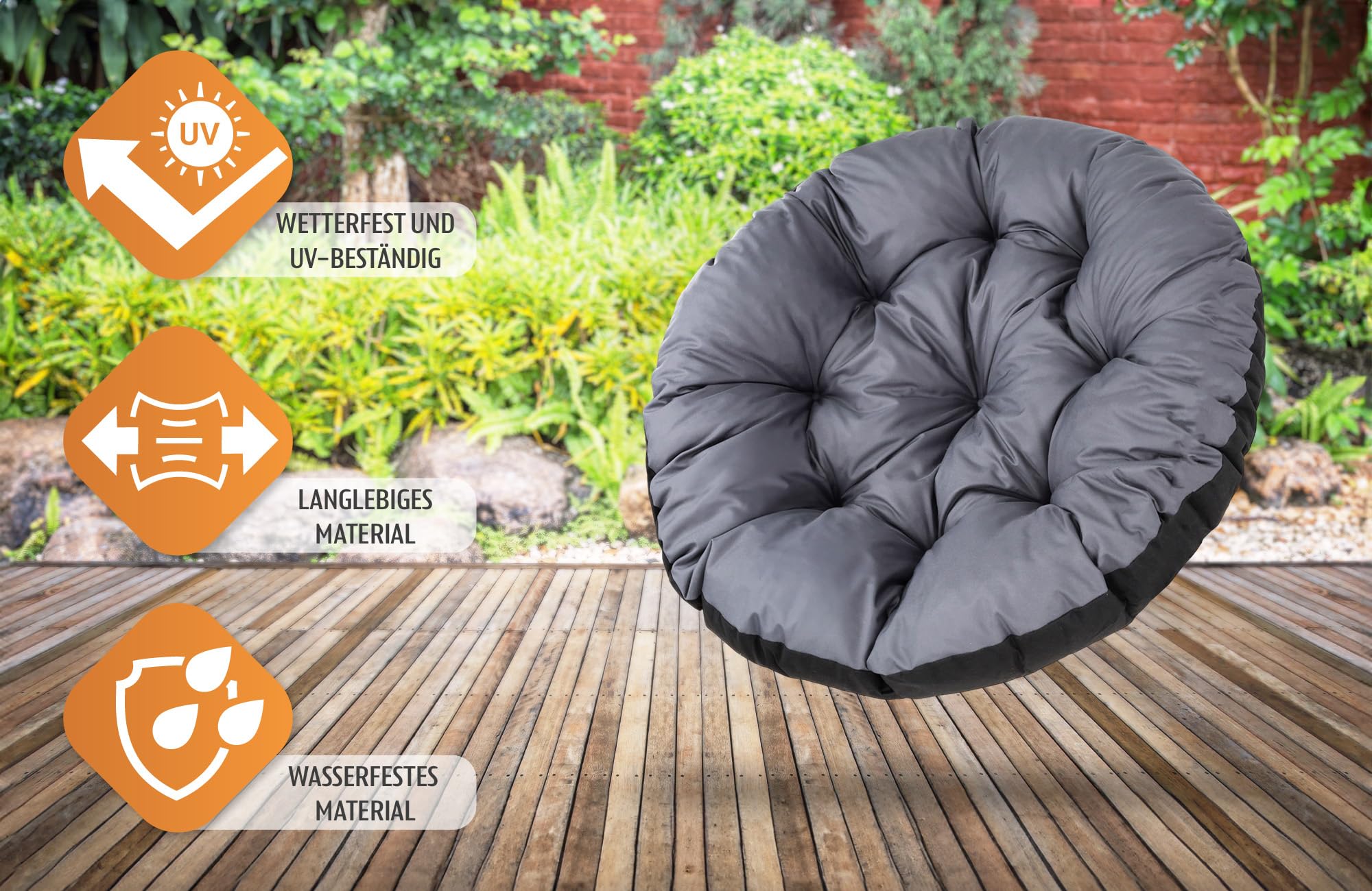 Cuscino Rotondo Per Poltrona Sospesa 60x60cm - Impermeabile Per Giardino E Esterni