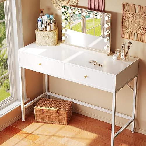 Miniatura 9 de SUPERJARE Escritorio de tocador con cajones, escritorio de computadora de 47 pulgadas, escritorio de oficina en casa, tocador de maquillaje para