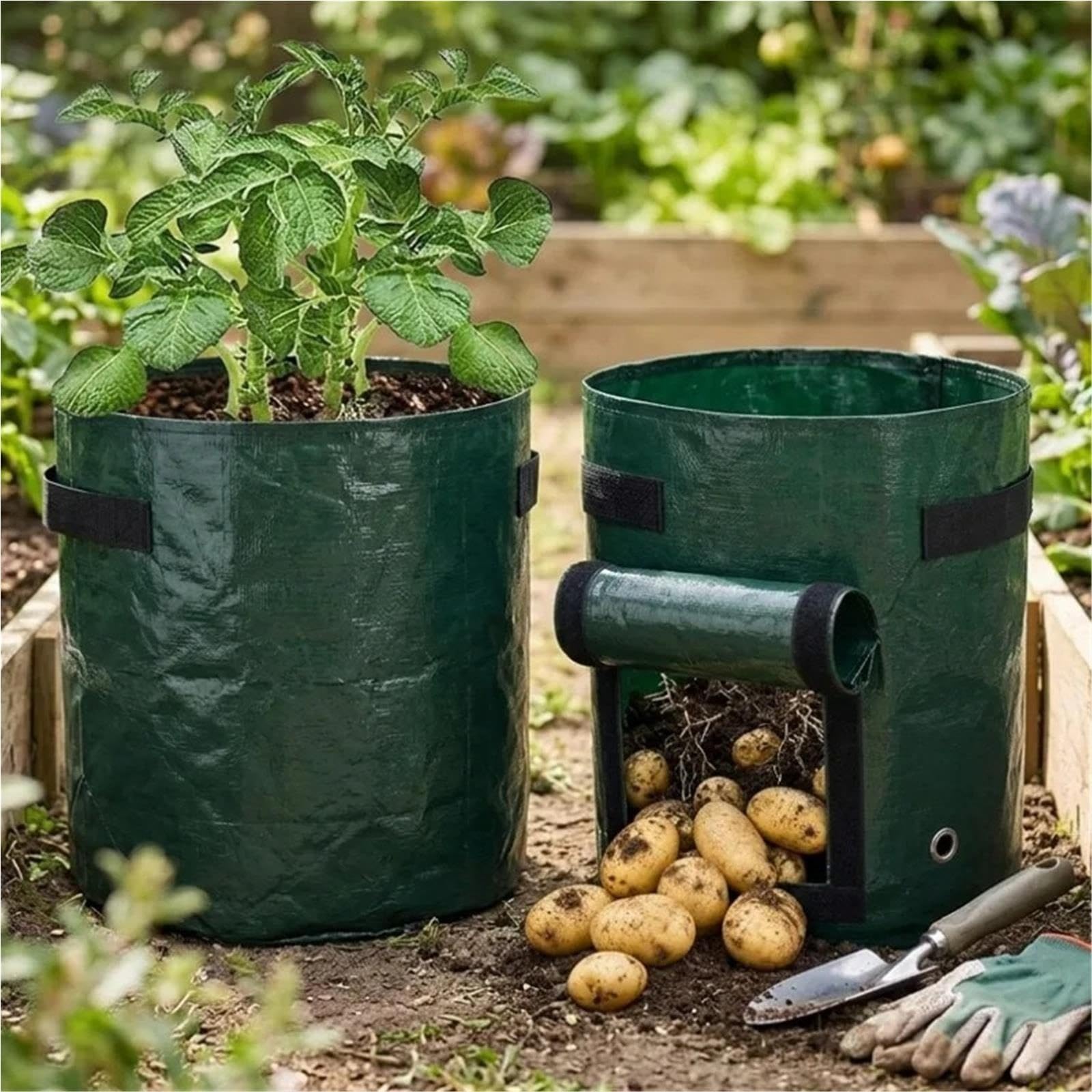 Stofftopf 7/10 Gallonen Kartoffelzuchtbeutel | Mit Klappfenster und Griffen(7 Gallon,3PCS)