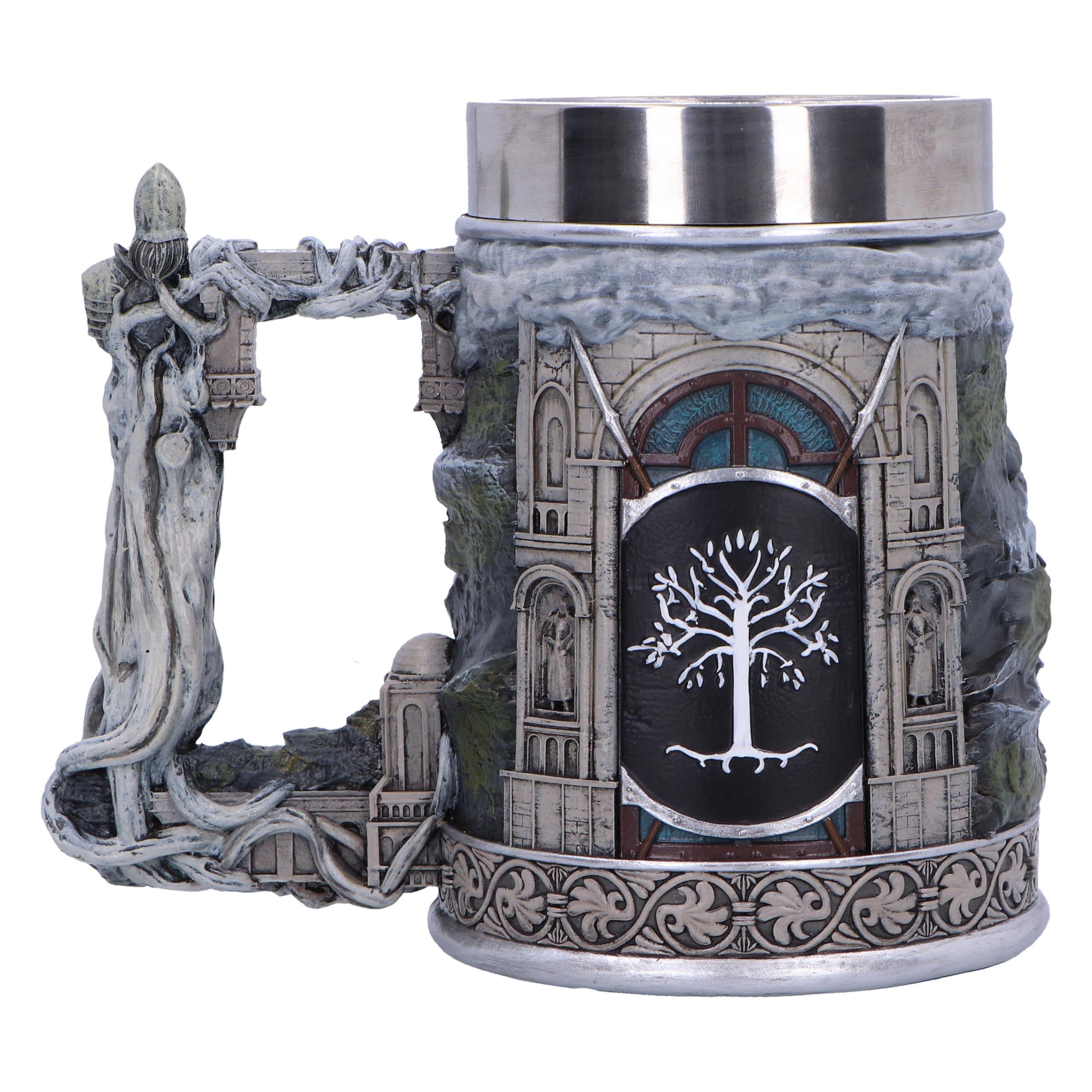 Nemesis Now Chope du Seigneur des Anneaux Gondor 15,5 cm en résine, produit officiel du Seigneur des Anneaux, chope à bière Gondor, insert en acier inoxydable, coulée dans la meilleure résine, peinte