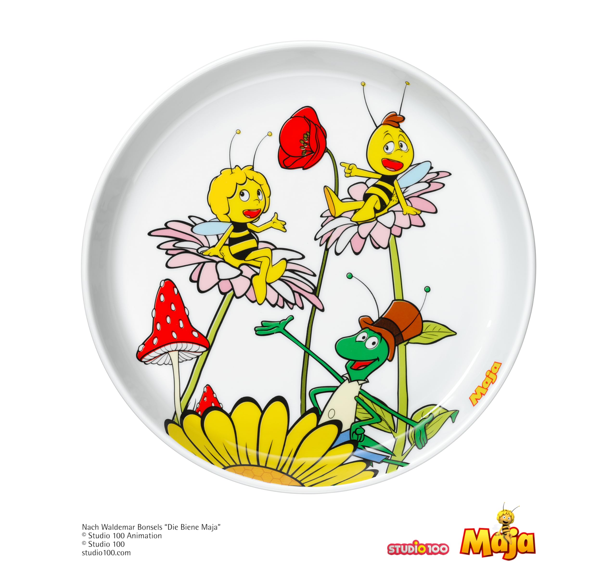 WMF Kindergeschirr Set Biene Maja 6-teilig mit Gravur – Personalisiertes Kindergeschirr mit Namen – Porzellan Teller & Schale mit Kinderbesteck – Geschenk für Mädchen und Jungen ab 3 Jahre