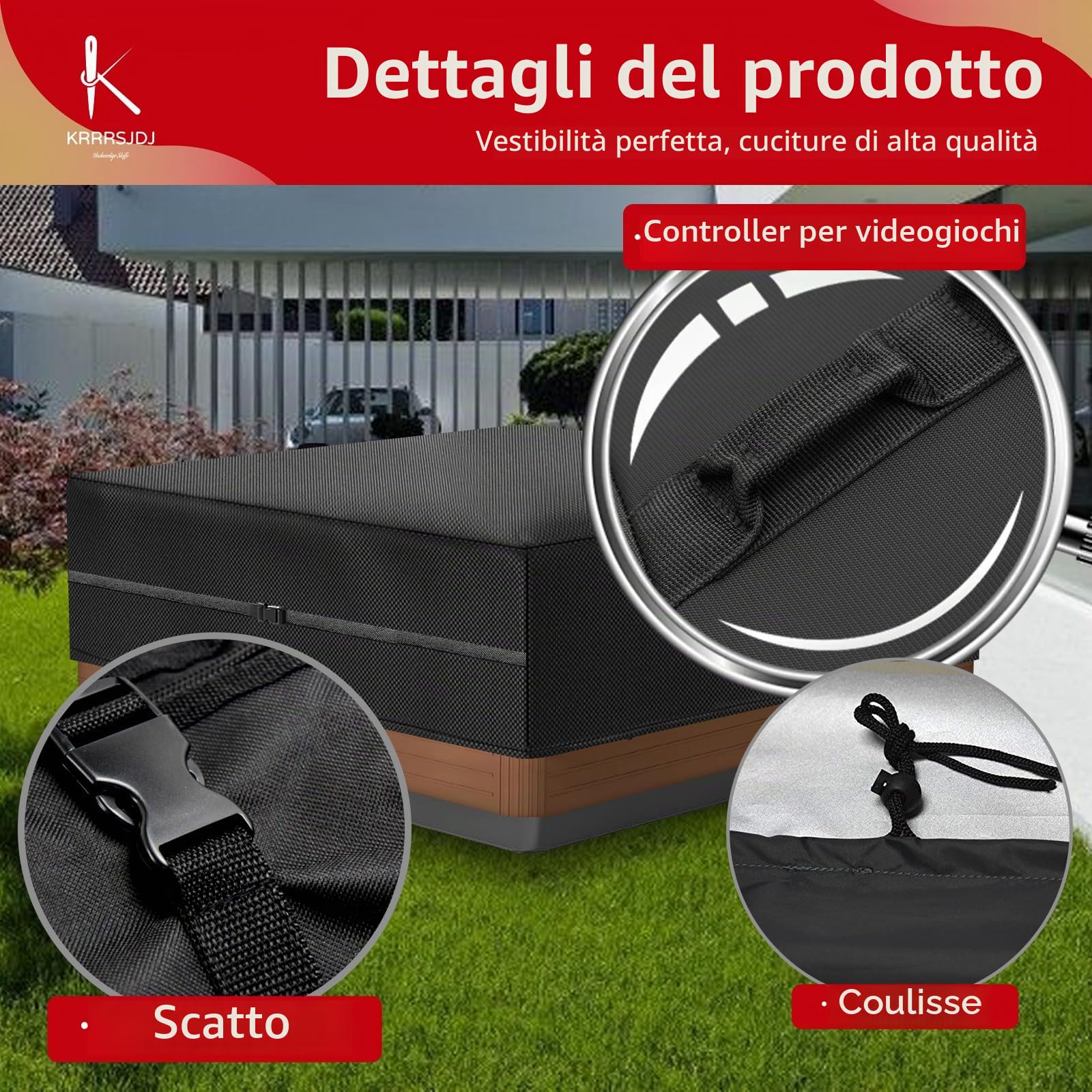 Copertura Vasca Idromassaggio Impermeabile, Piscina Idromassaggio da Esterno Copertura Protettiva con Fune e Maniglia420D (220 * 220 * 85cm,Nero)
