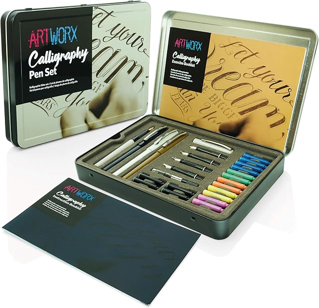 Artworx Calligraphy Pen Set - With Guide Book and Practice Paper - Caligraphy Beginners Set - Art and Crafts For Adults