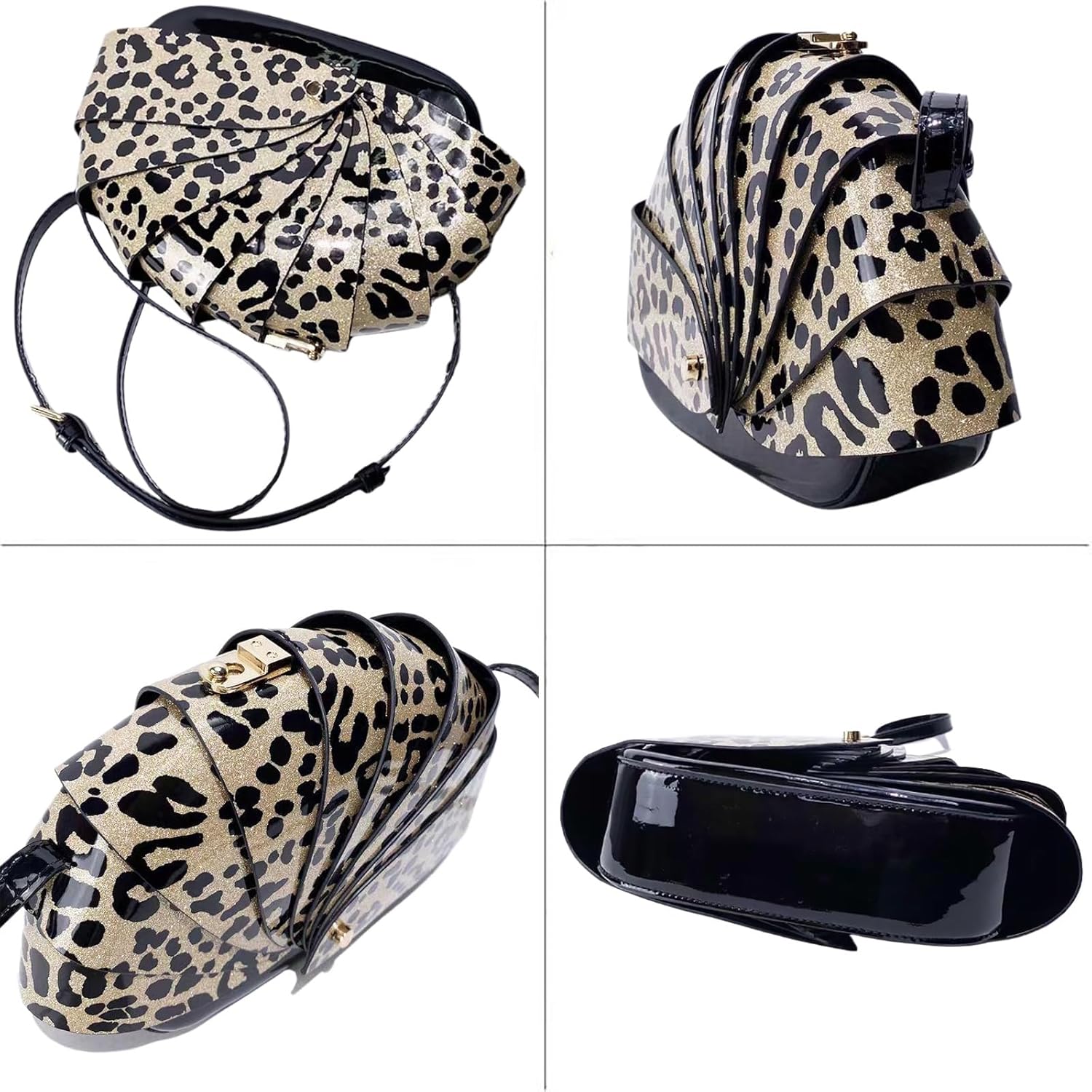 Women PU Leather Unique Novelty Folding Fan Shell Messenger Purse Crossbody Shoulder Bag - Image 5