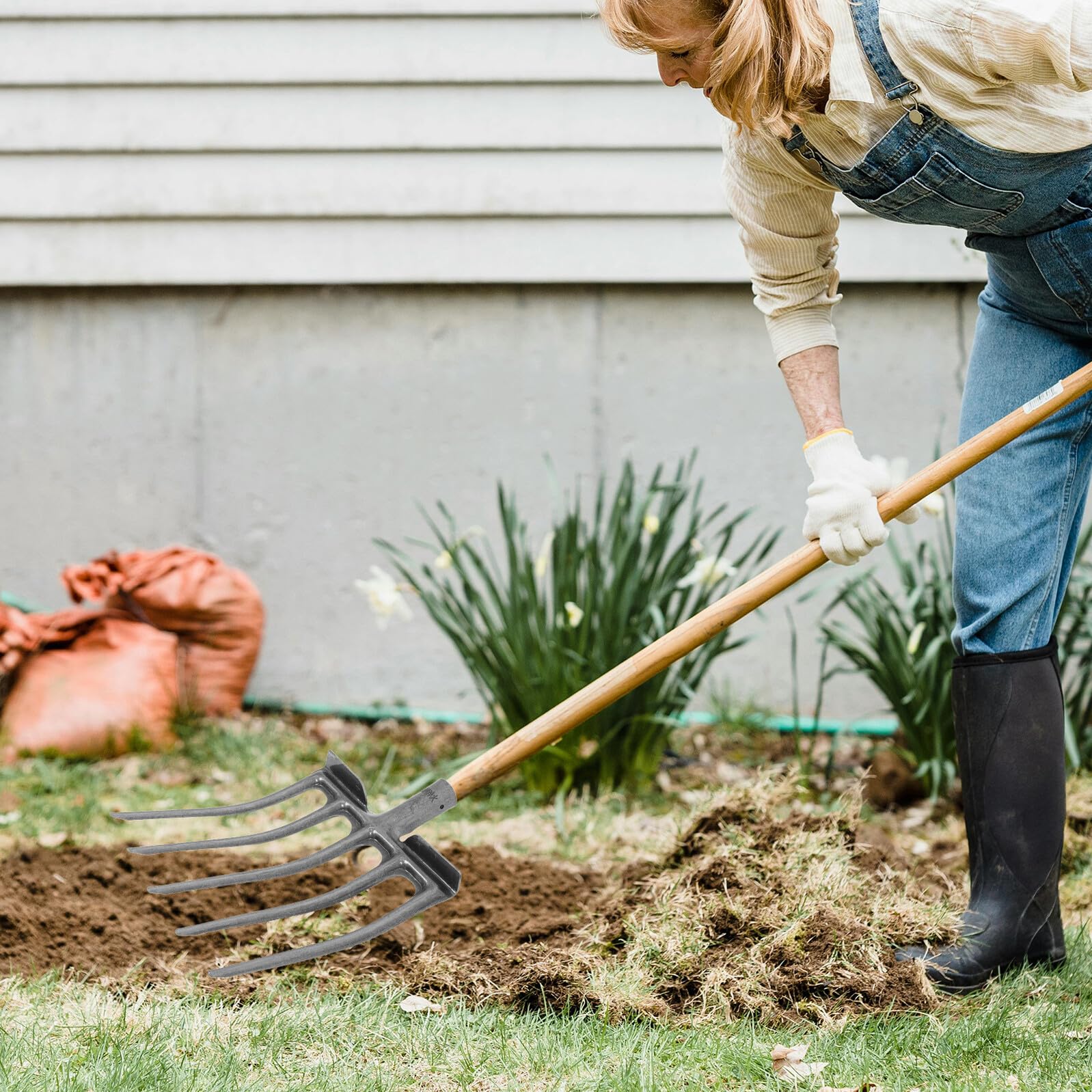 Levemolo Forca Agricola in Acciaio Resistente a 5 Denti per Giardinaggio e Orto, Testa Forca da Aratura Stabile per Dissodamento Terreno, Utensile Manuale Multifunzione per Lavori Agricoli